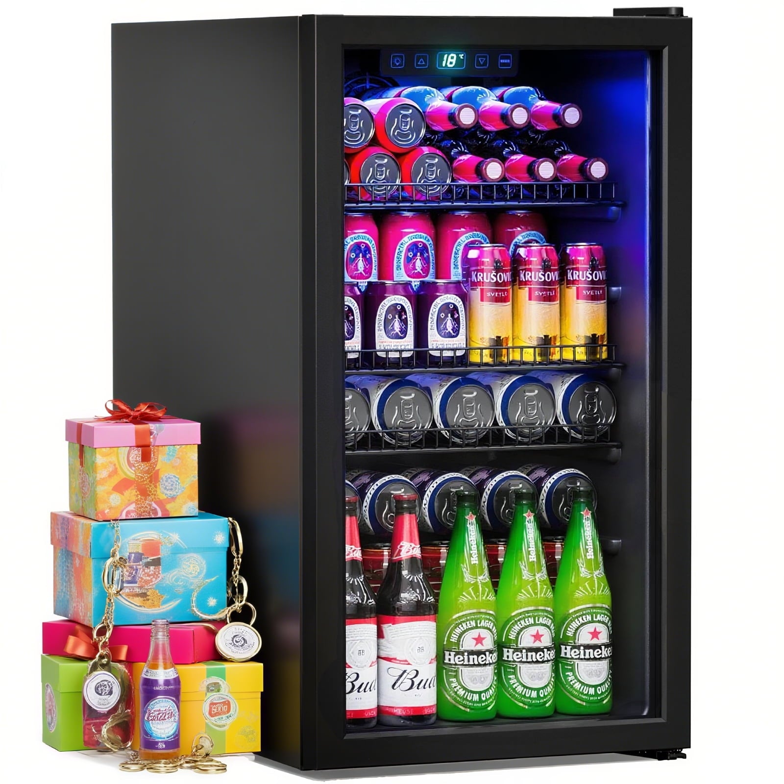 Manastin 128 Can Beverage Refrigerator Cooler 3.2 Cu.ft Mini Fridge with Glass Door & Adjustable Shelves, for Home/Office/Bar