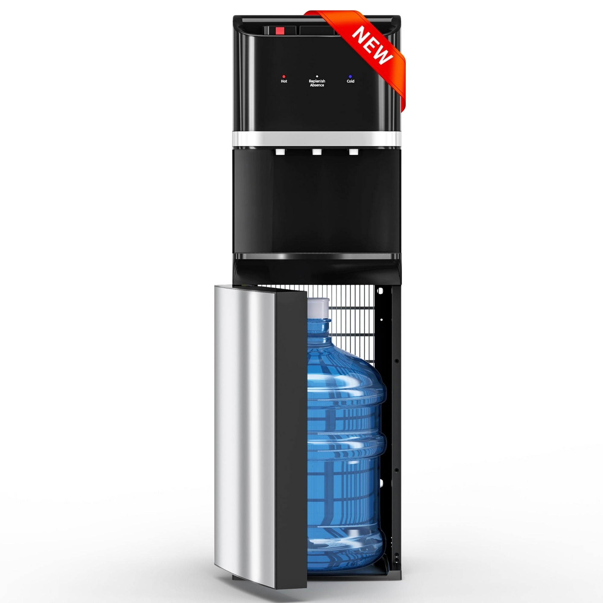 Manastin Bottom Loading 304 Stainless Steel Water Cooler Dispenser for 3-5 Gallon Bottles, Water Cooler with 3 Temperature Settings - Hot, Cold & Room Water, Ideal Design for Home & Office