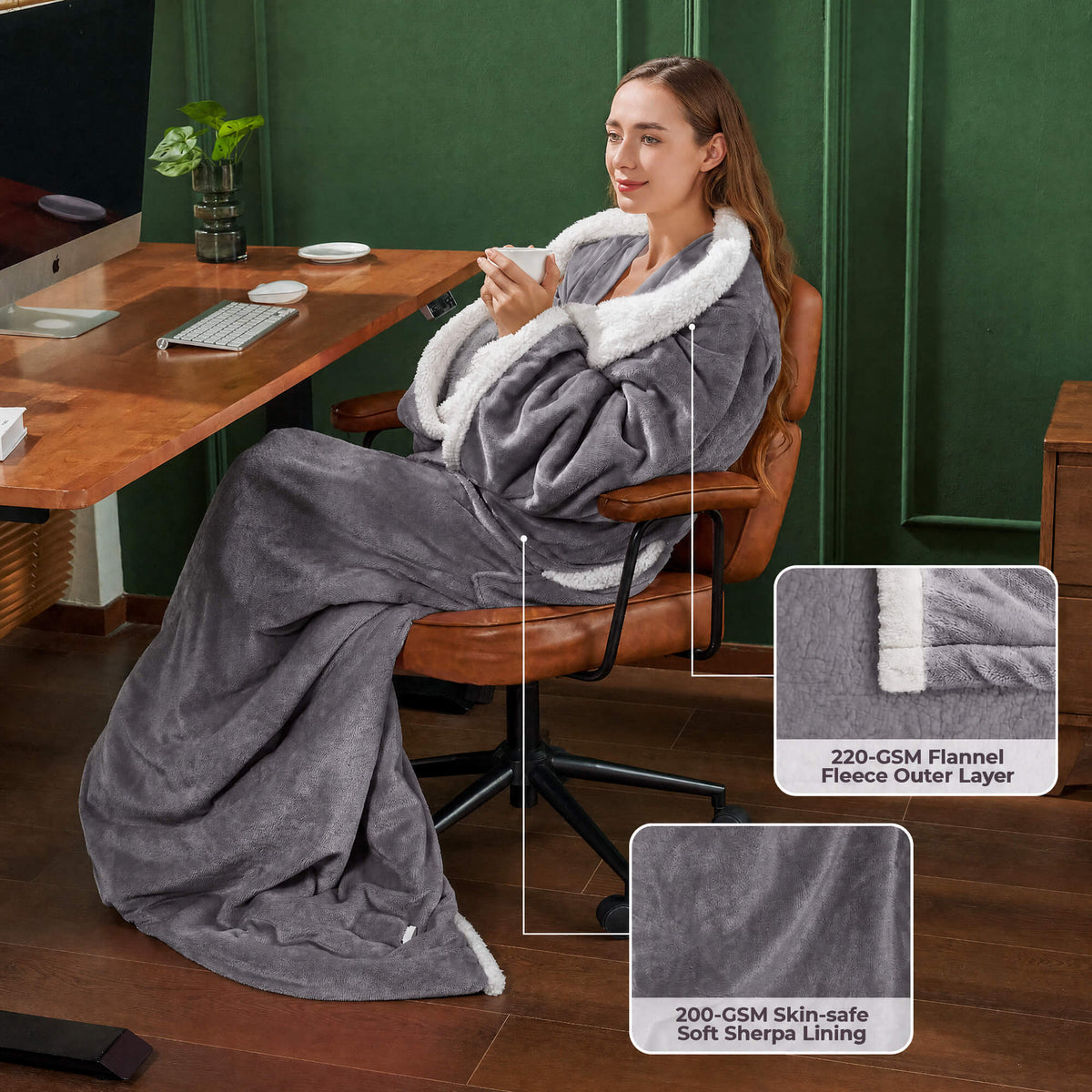 Wearable Heated Blanket with Sleeves & Foot Pocket