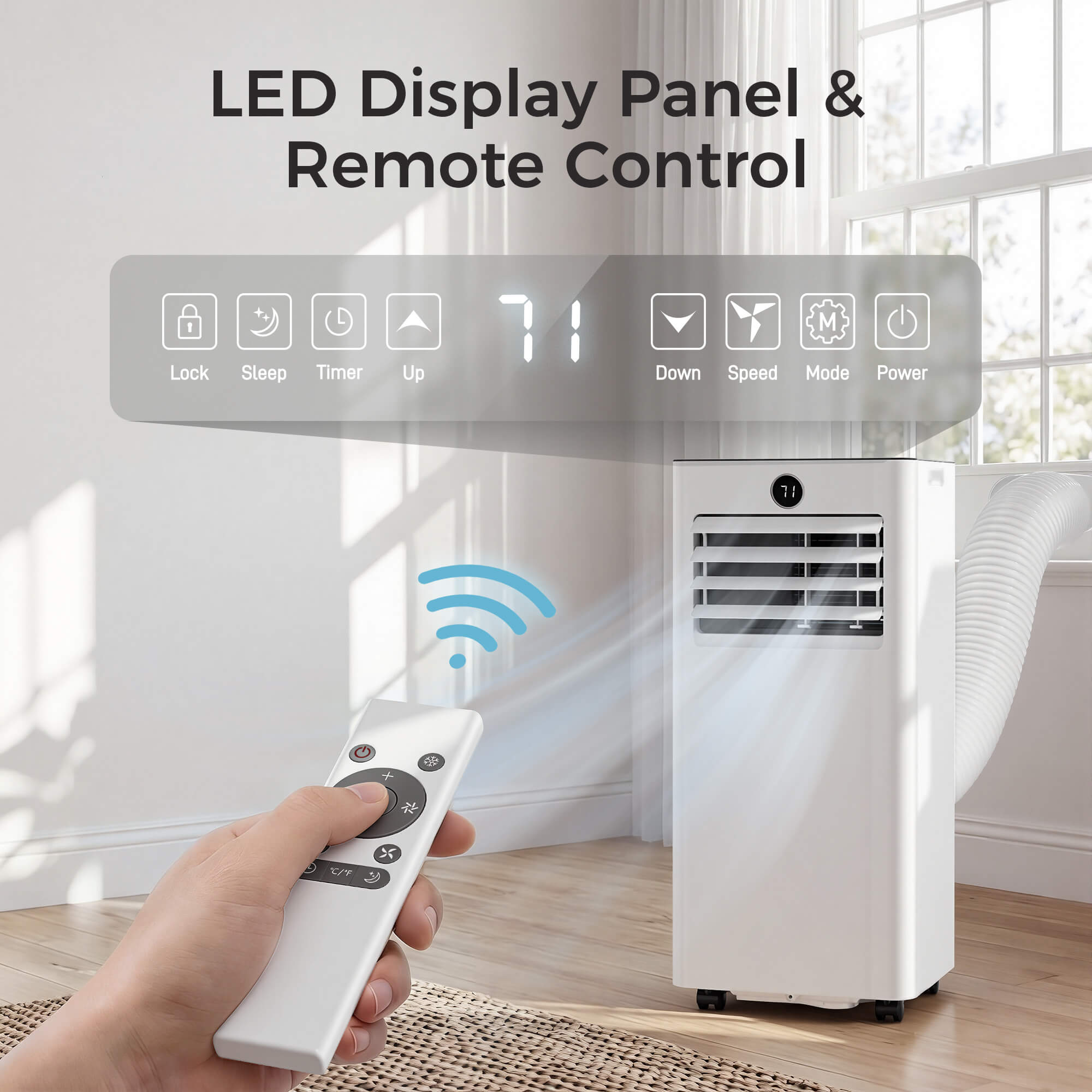 Portable Air Conditioner PAC25 LED display and remote control