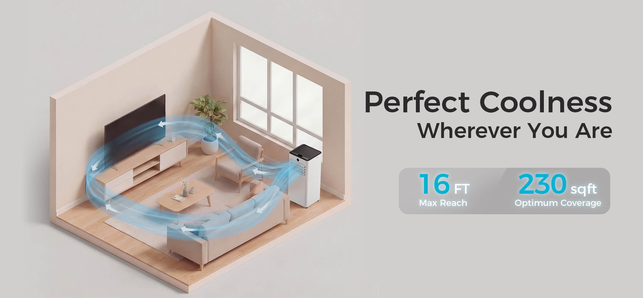 Portable Air Conditioner 16 ft max reach 230 sqft
