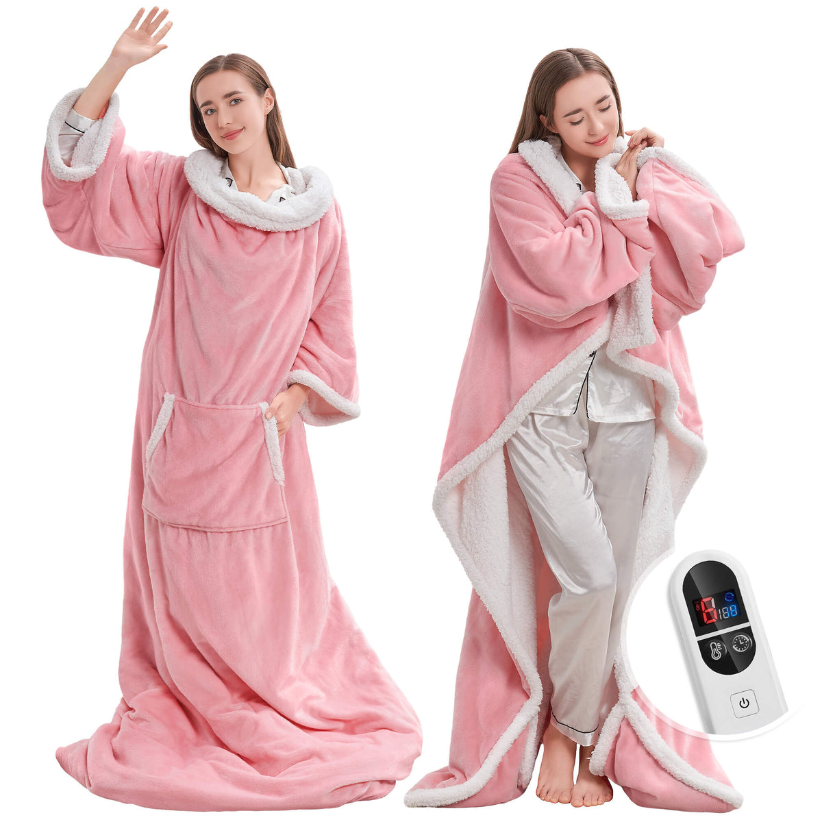 Wearable Heated Blanket with Sleeves & Foot Pocket