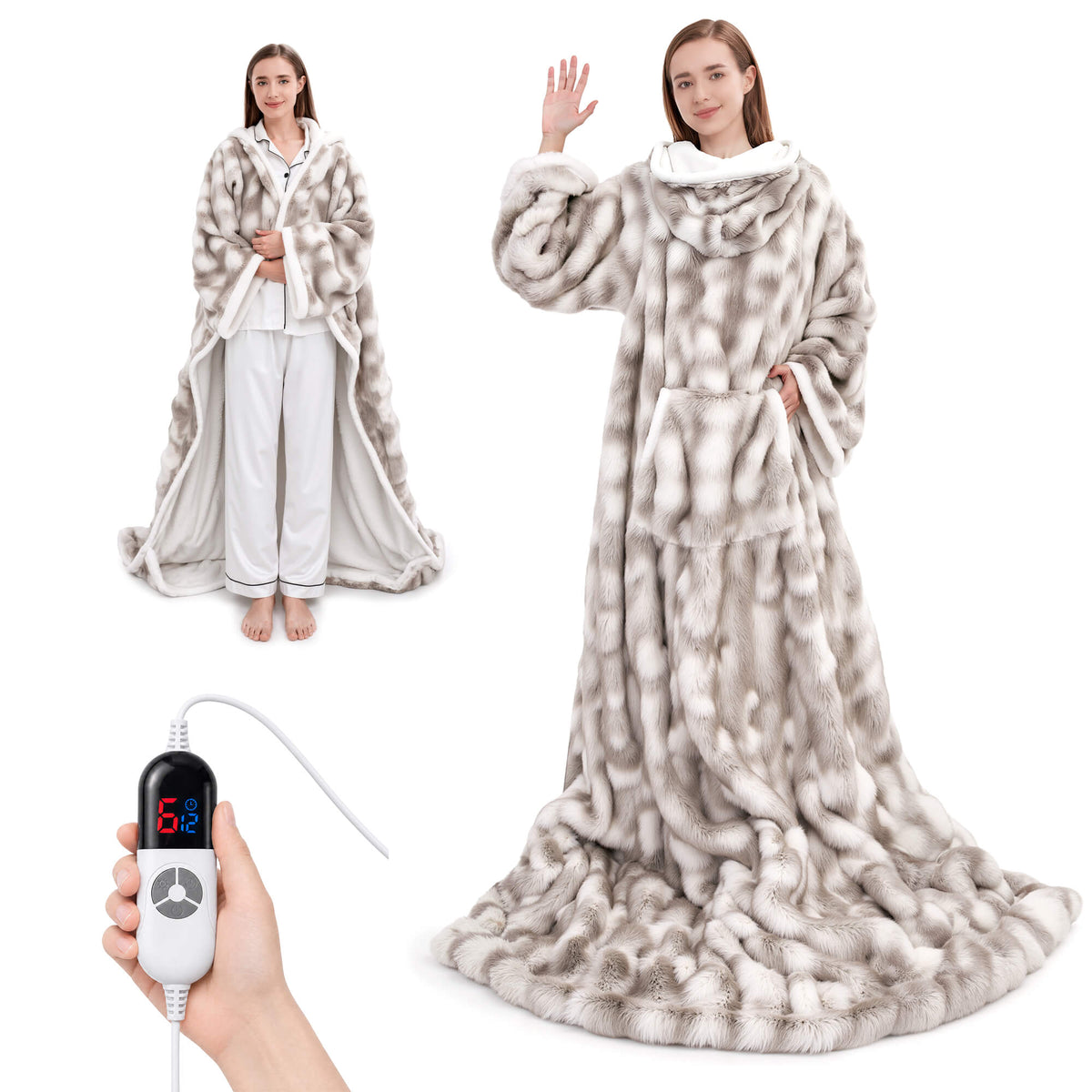 Wearable Heated Blanket with Sleeves & Foot Pocket