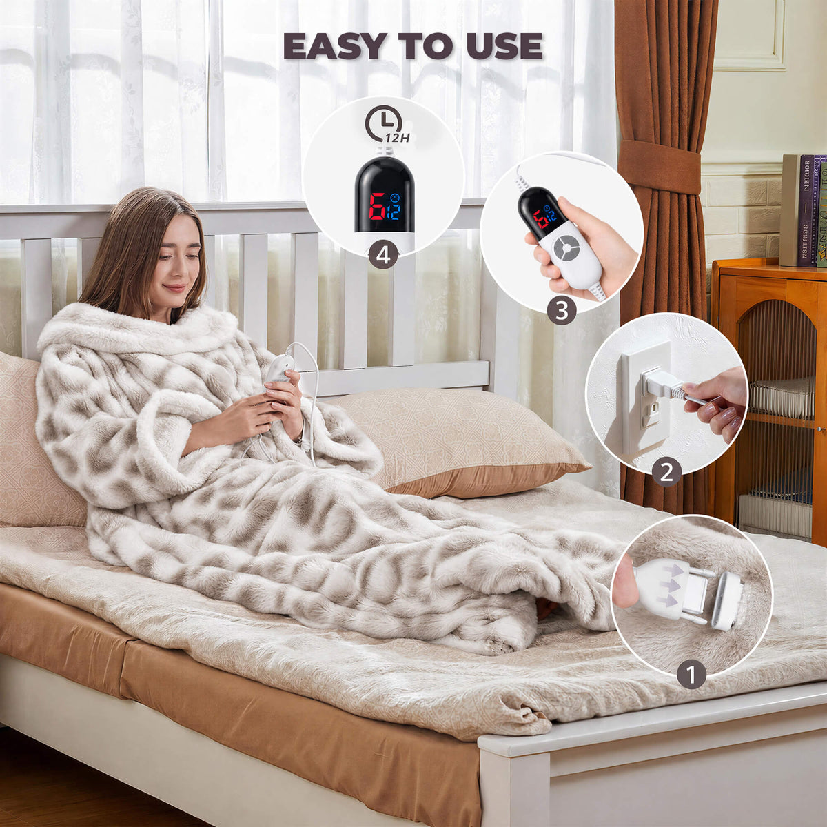 Wearable Heated Blanket with Sleeves & Foot Pocket