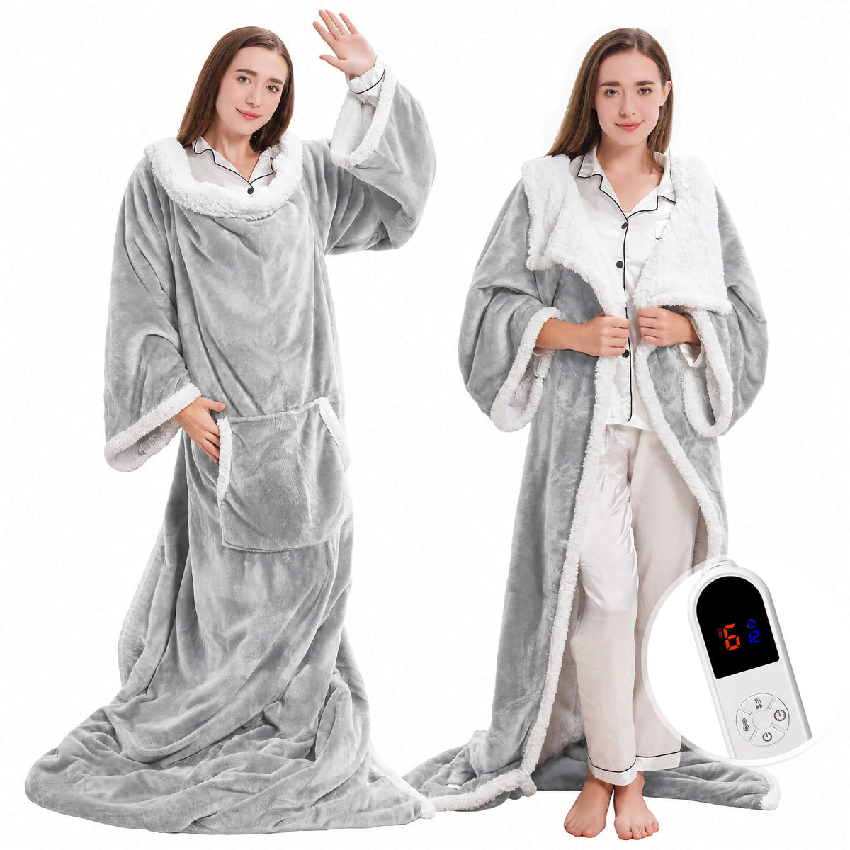 Wearable Heated Blanket with Sleeves & Foot Pocket