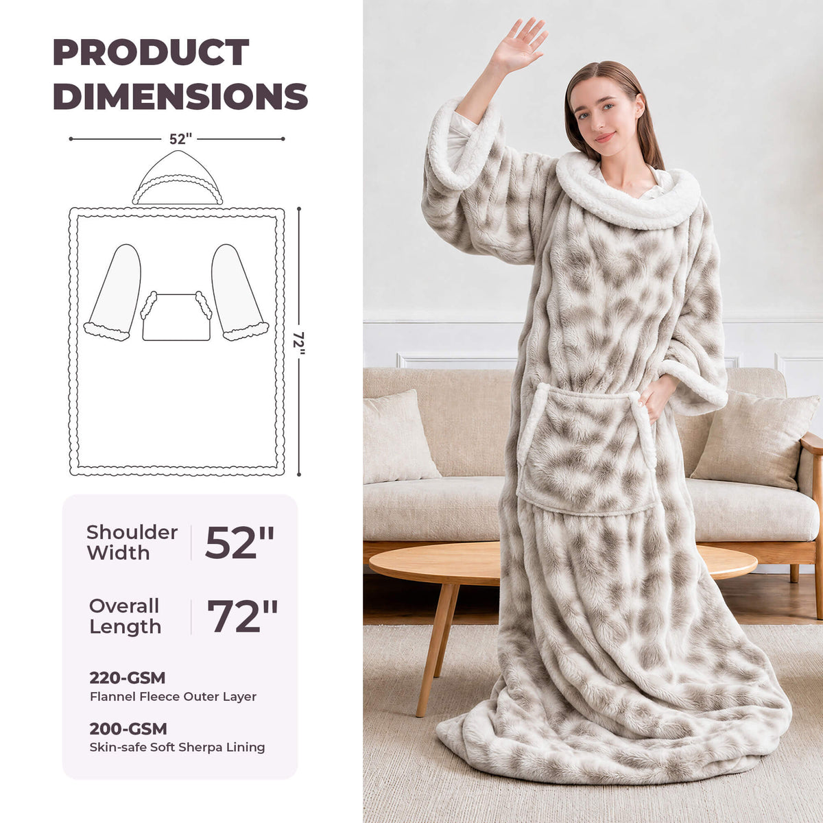 Wearable Heated Blanket with Sleeves & Foot Pocket