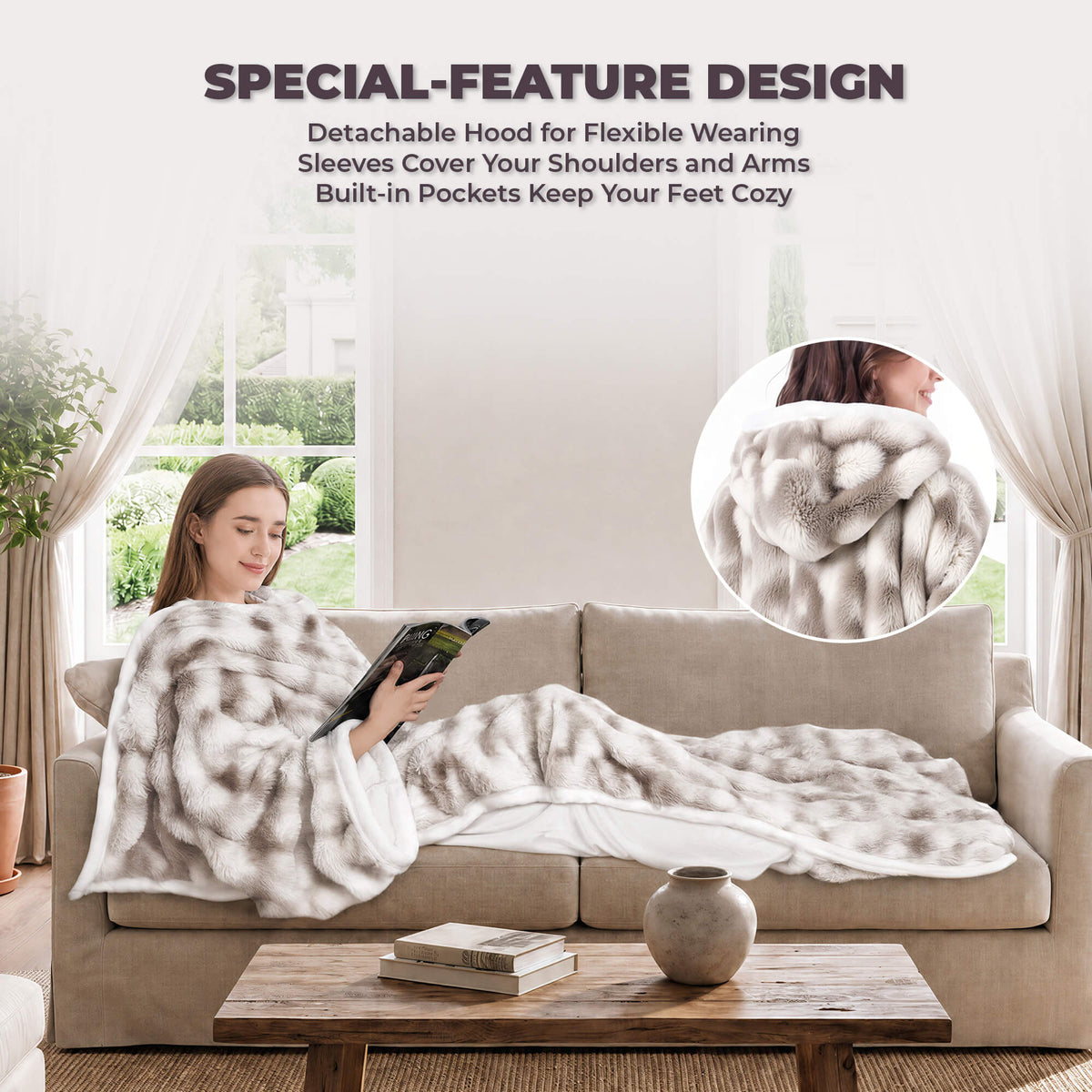 Wearable Heated Blanket with Sleeves & Foot Pocket