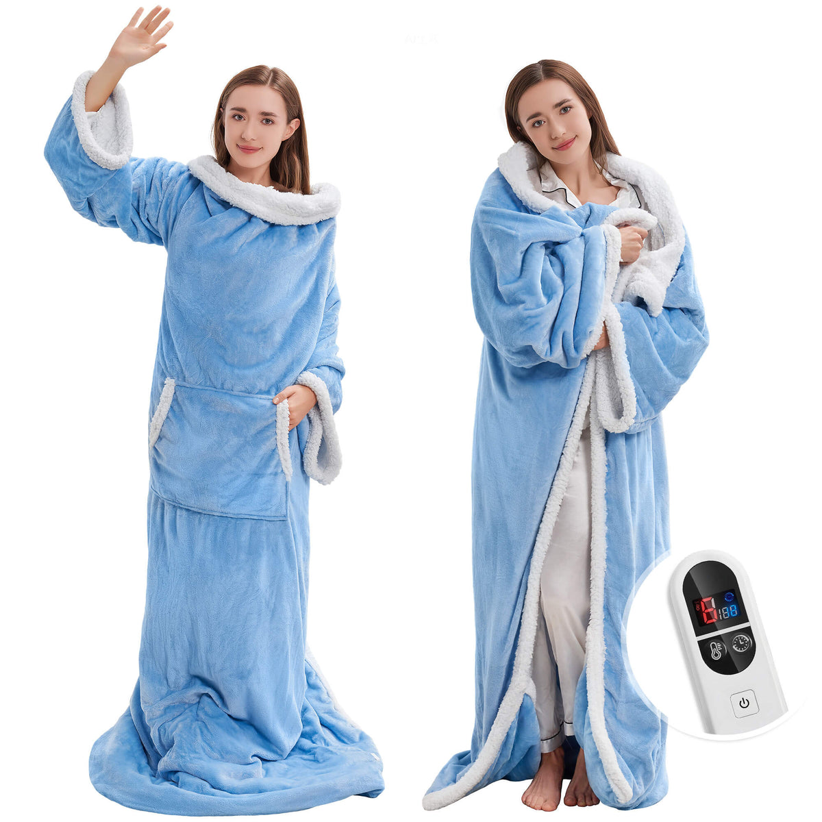 Wearable Heated Blanket with Sleeves & Foot Pocket