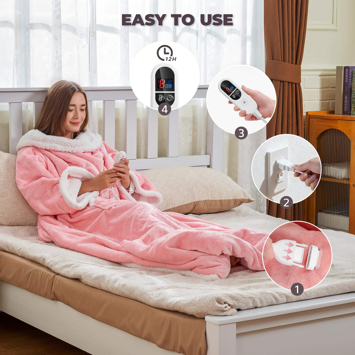 Wearable Heated Blanket with Sleeves & Foot Pocket