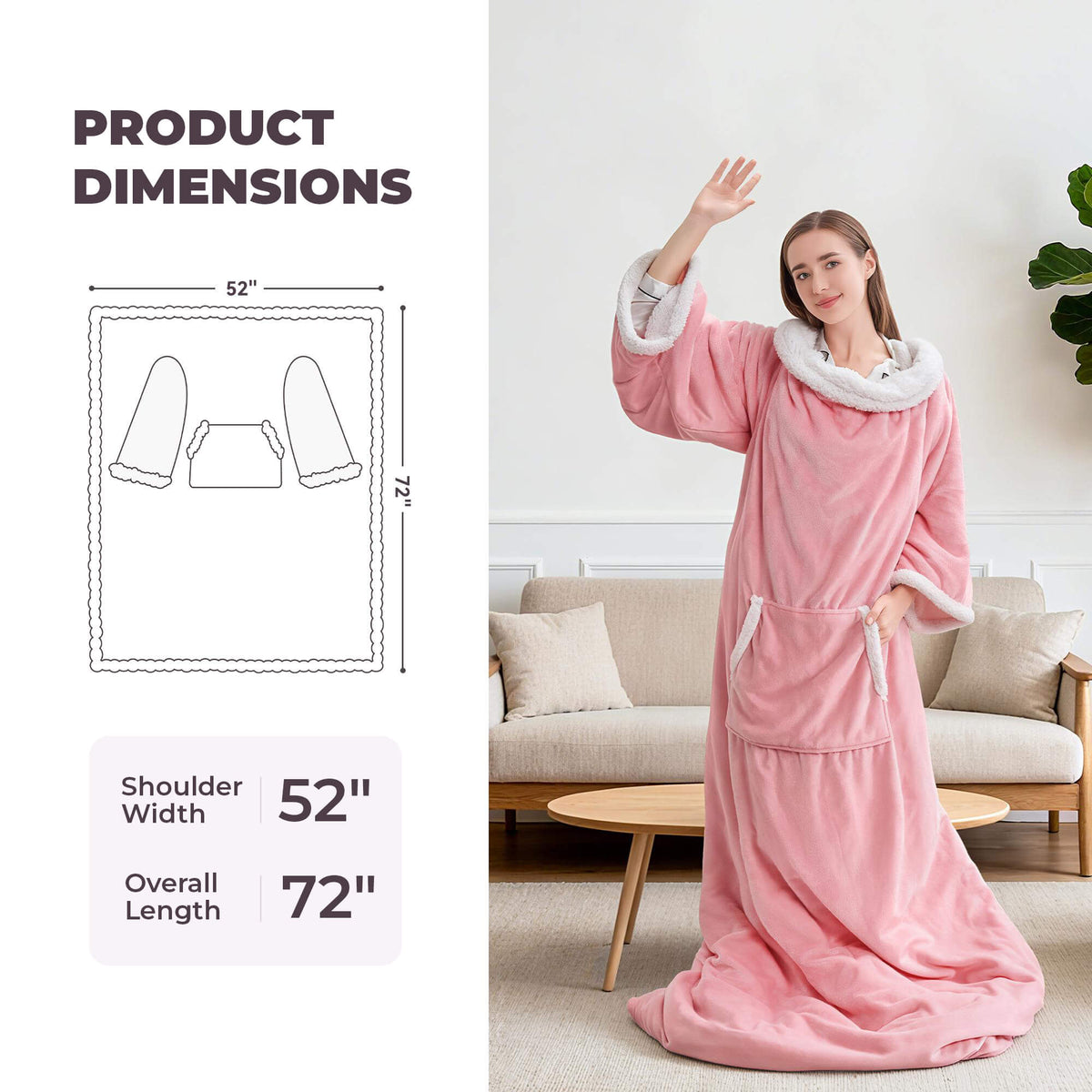 Wearable Heated Blanket with Sleeves & Foot Pocket