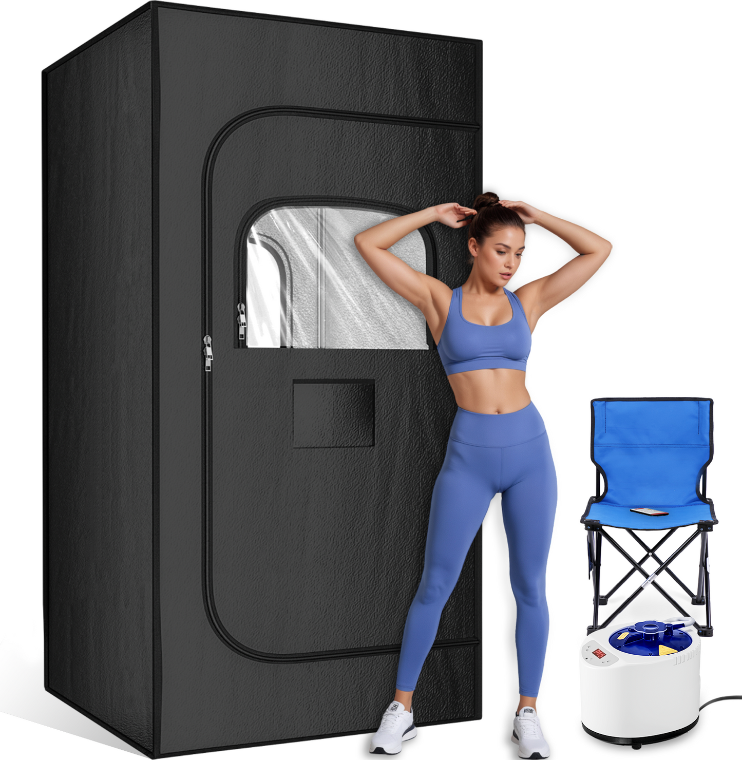 Portable Sauna Box for Home, Personal Steam Nurecover Saunas Heater at Home Use, 3L 1200W Steamer, Indoor Foldable Sauna Tent, Dry Sauna SPA Full Body, 2.7โ x 2.7โ x 5.9โ(Oxford Cloth Black)
