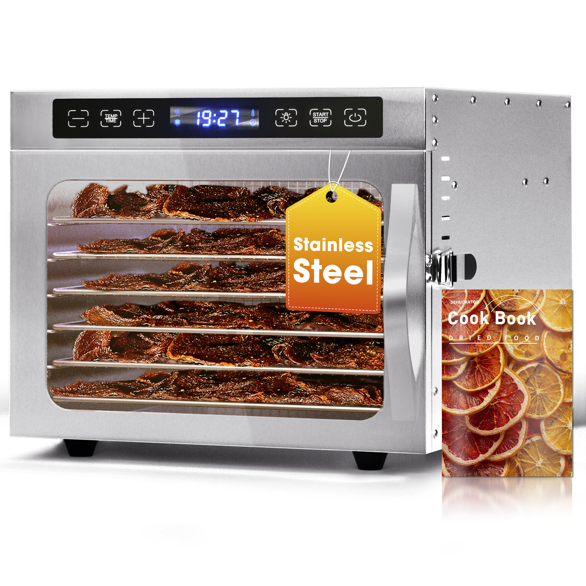 Manastin Food Dehydrator with 6 Stainless Steel Trays, Adjustable Temperature & 24-Hour Timer, Perfect for Drying Fruits, Meat, Herbs, Beef Jerky, and Snacks