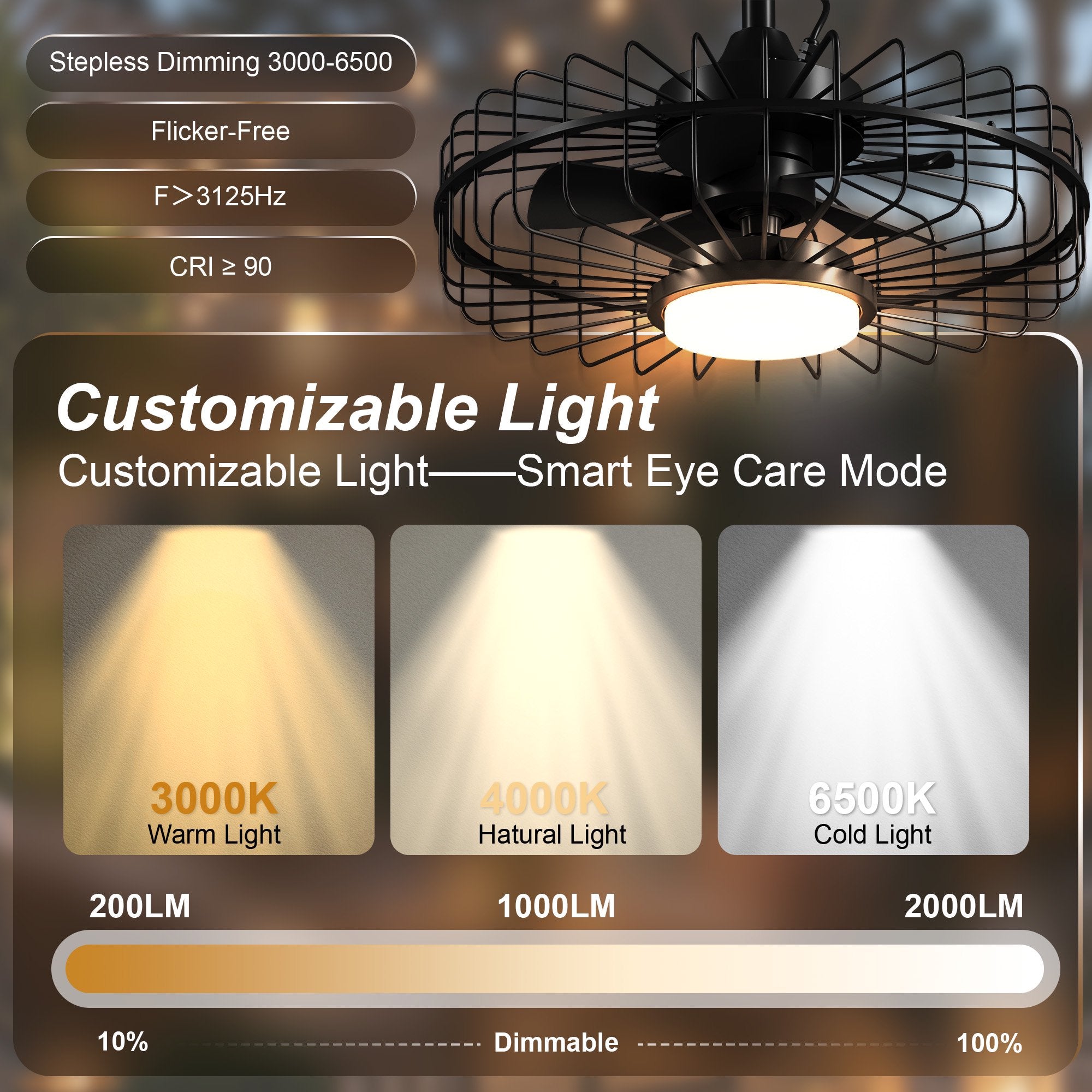 20" Outdoor Ceiling Fan with Light with Remote, 6 Speeds & Timer, 3CCT Dimmable LED, IP65 Waterproof, for Kitchen, Bedroom, Outdoor, Black