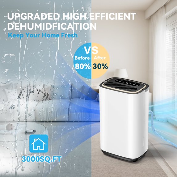 Manastin 9-Pint (DOE) Multi-Function Dehumidifier, 3000 Sq. Ft Coverage Area with 3 Modes, 74 OZ Water Tank/24H-Timer/Drain Hose/Child lock, for Bedroom/Office/Laundry Room