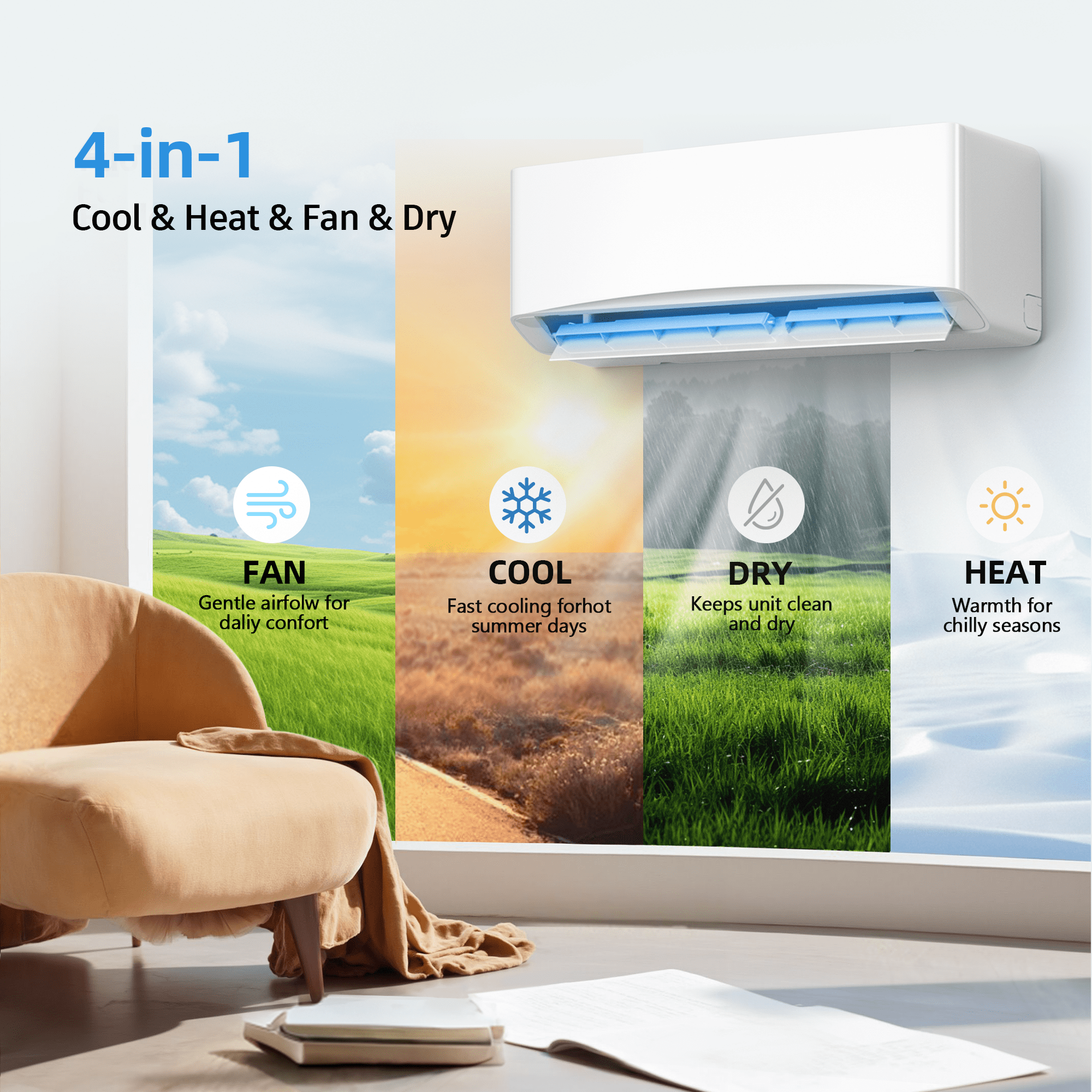 Manastin 12000 BTU Mini Split Air Conditioner & Heater With AHRI Certified, 17 SEER2 115V Inverter System, Covers Up to 750 Sq. Ft, Complete Installation Kit Included