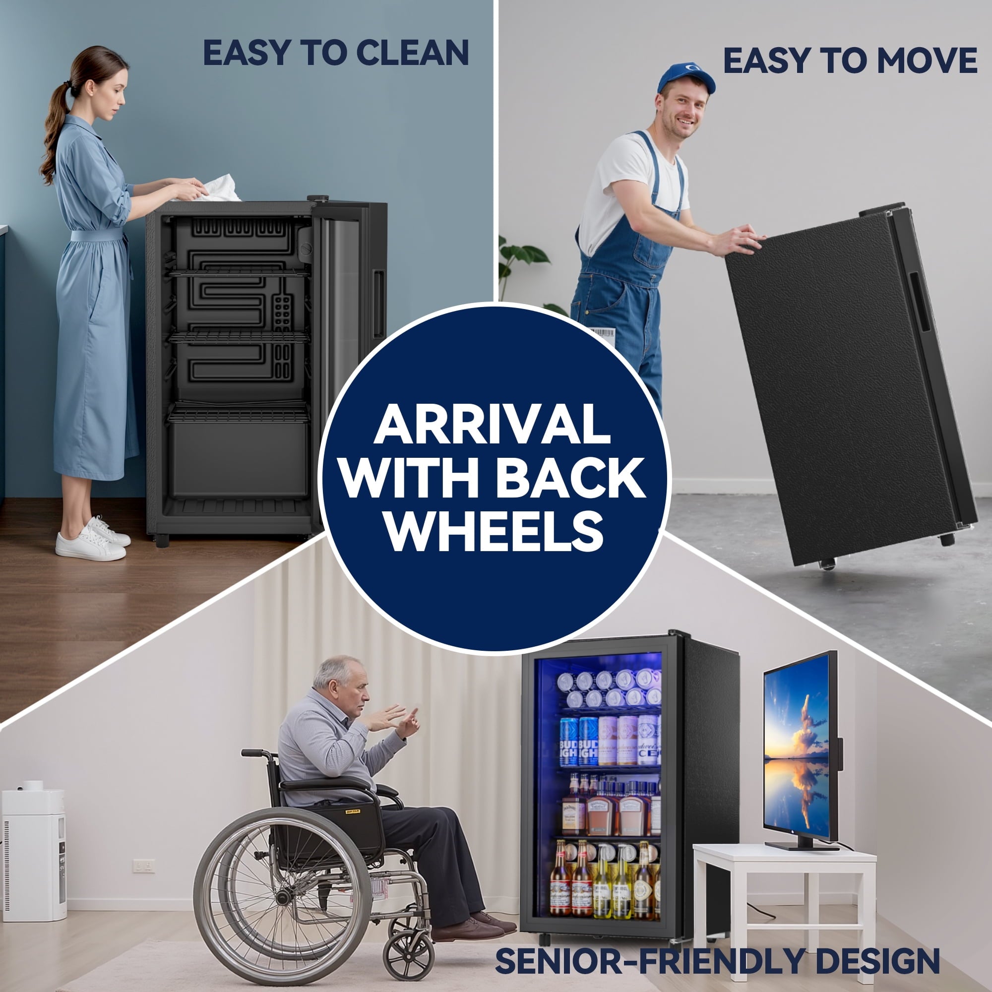 Manastin 128 Can Beverage Refrigerator Cooler 3.2 Cu.ft Mini Fridge with Glass Door & Adjustable Shelves, for Home/Office/Bar