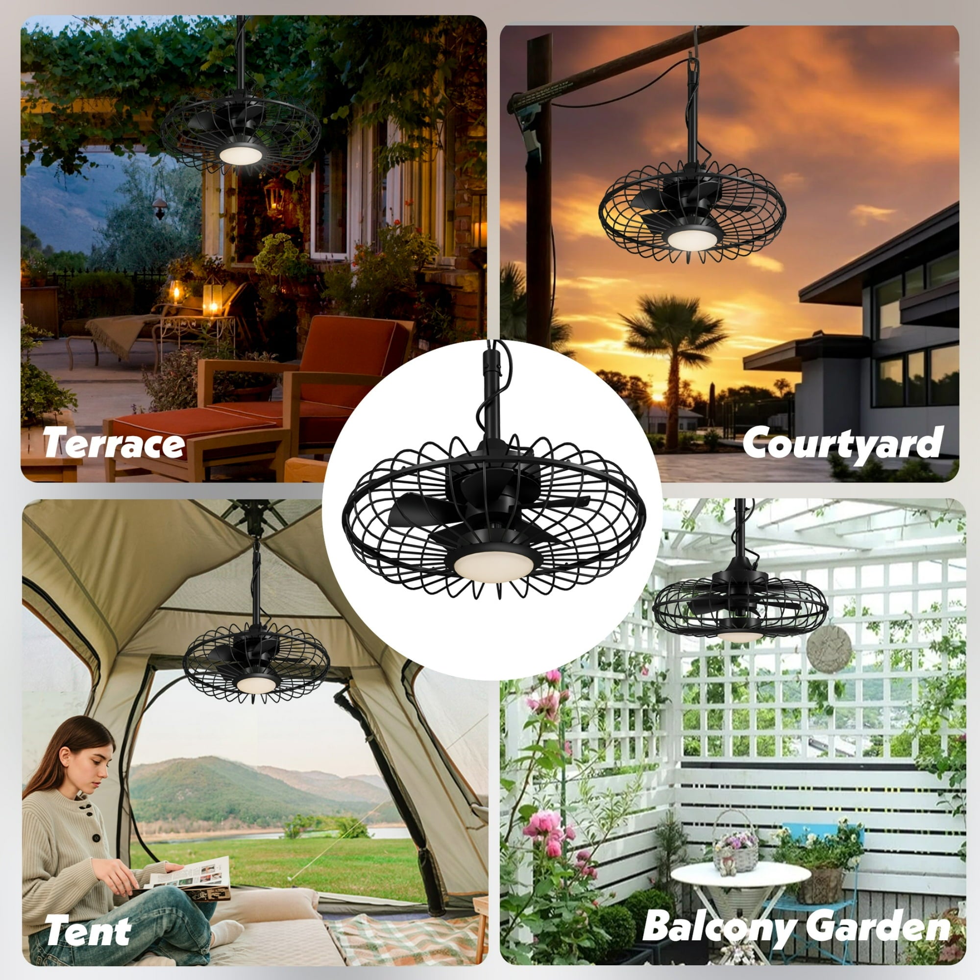 20" Outdoor Ceiling Fan with Light with Remote, 6 Speeds & Timer, 3CCT Dimmable LED, IP65 Waterproof, for Kitchen, Bedroom, Outdoor,Round