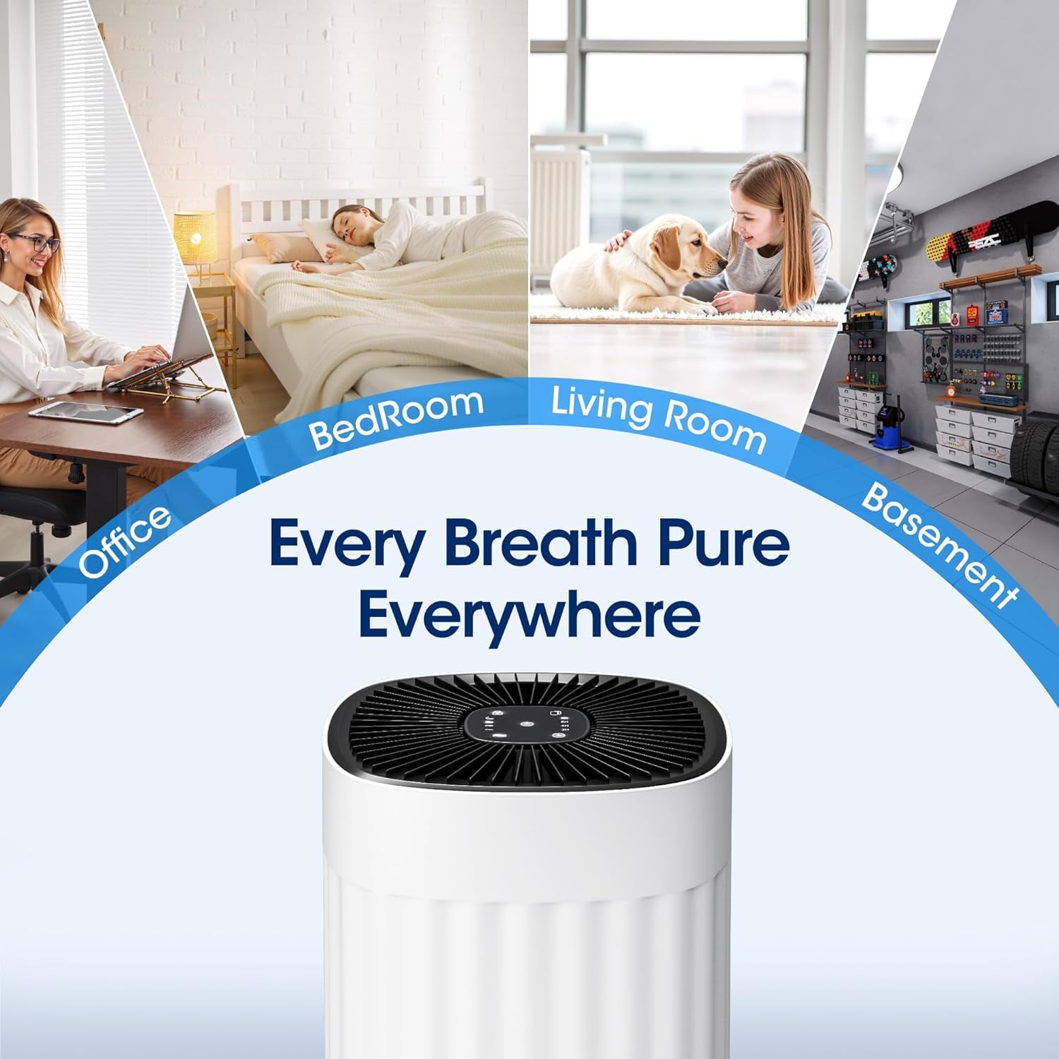 Manastin 3-in-1 HEPA Air Purifier - 99.97% Particle Removal, 3-Speed, 8H Timer for Home & Office