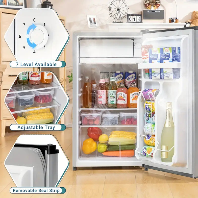 Manastin 3.2 Cu.ft Mini Fridge Energy Saving Compact Refrigerator with Reversible Door, Silver