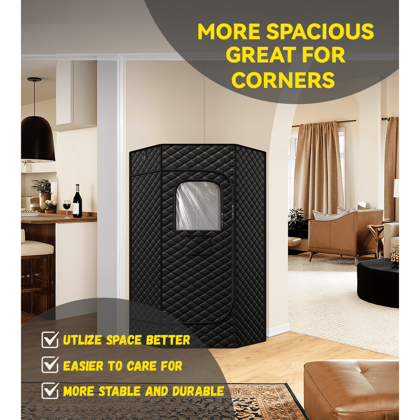 Pentagonal Steam Sauna with Folding Chair,Remote Control,Timer for Large Rooms,Gyms