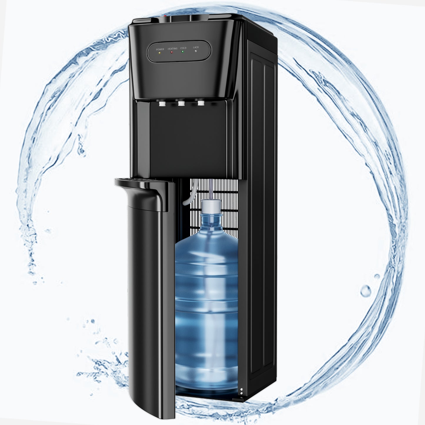 Manastin Bottom-Loading Water Dispenser, 3 Temperatures (Hot, Room and Cold), Child Safety Lock, LED Display with Empty Bottle Alert, Black