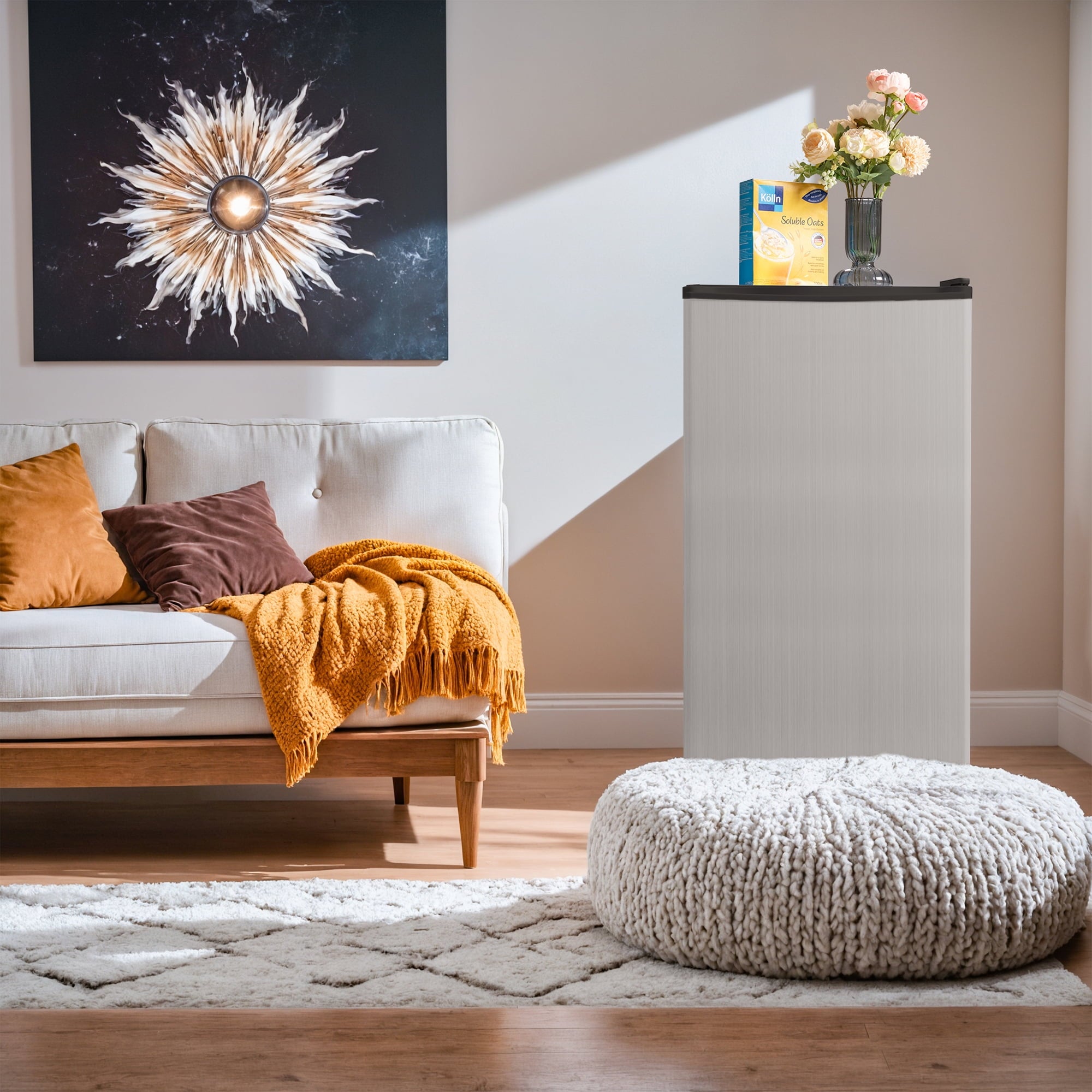 Manastin 3.3 cu. ft. Single Door Compact Refrigerator with Freezer, for Office, Bedroom, Apartment, Silver