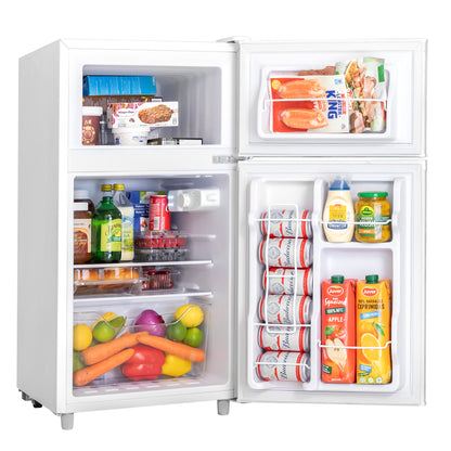 Manastin 3.5 Cu.Ft Mini Fridge with Freezer, Adjustable Thermostat, Low Noise, Removable Glass Shelves, 2 Door Small Refrigerator for Kitchen, Dorm, Office, Bedroom,White