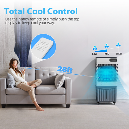 Manastin Evaporative Air Cooler, 3d Cooling, 18.5 Gallon Tank, 3 Speeds, 12 Hour Timer, 3 Ice Boxes, Indoor or Outdoor Use, Energy-Saving