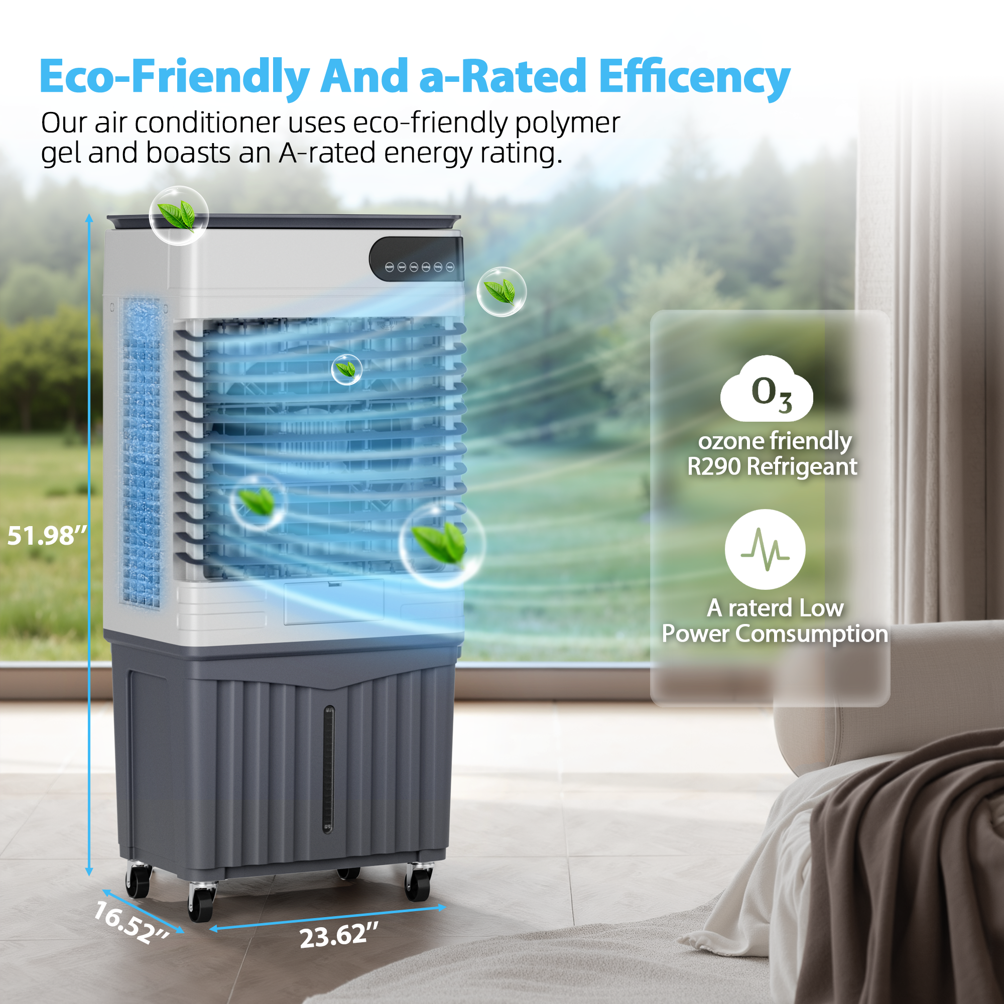 Manastin Evaporative Air Cooler, 3d Cooling, 18.5 Gallon Tank, 3 Speeds, 12 Hour Timer, 3 Ice Boxes, Indoor or Outdoor Use, Energy-Saving