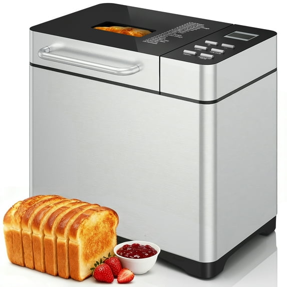 19-in-1 Bread Maker Machine with Reservation Function, 2LB Stainless Steel Automatic Bread Maker with Recipes & 1 H Keep,Silver