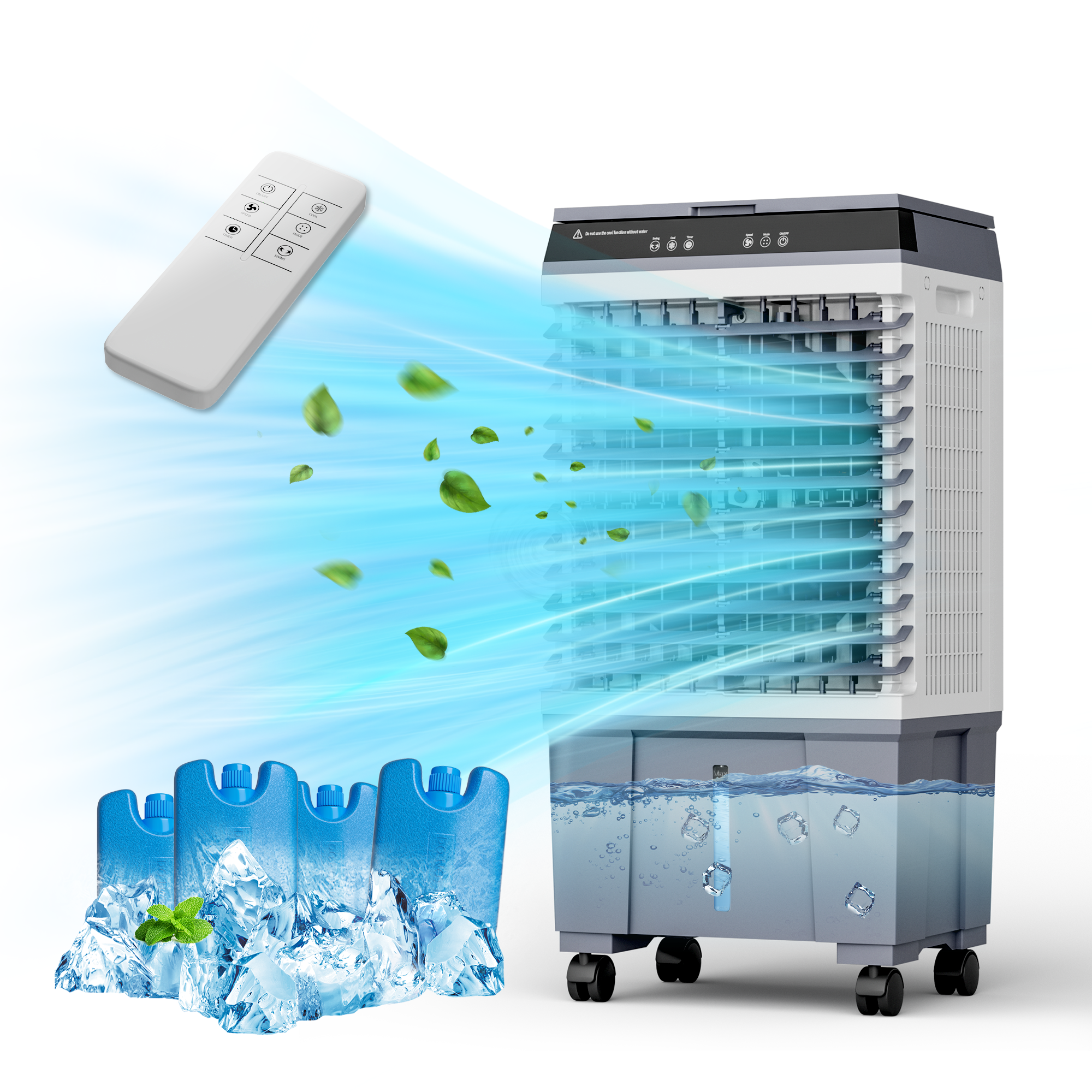 Portable Evaporative Air Cooler, 1800 CFM Swamp Cooler with Large 8-Gal Water Tank & 4 Oversized Ice Box, 120° Swing, Upgraded Remote, 12H Timer, 4-in-1 Air Cooling Fan for Indoor Outdoor, 32 inch