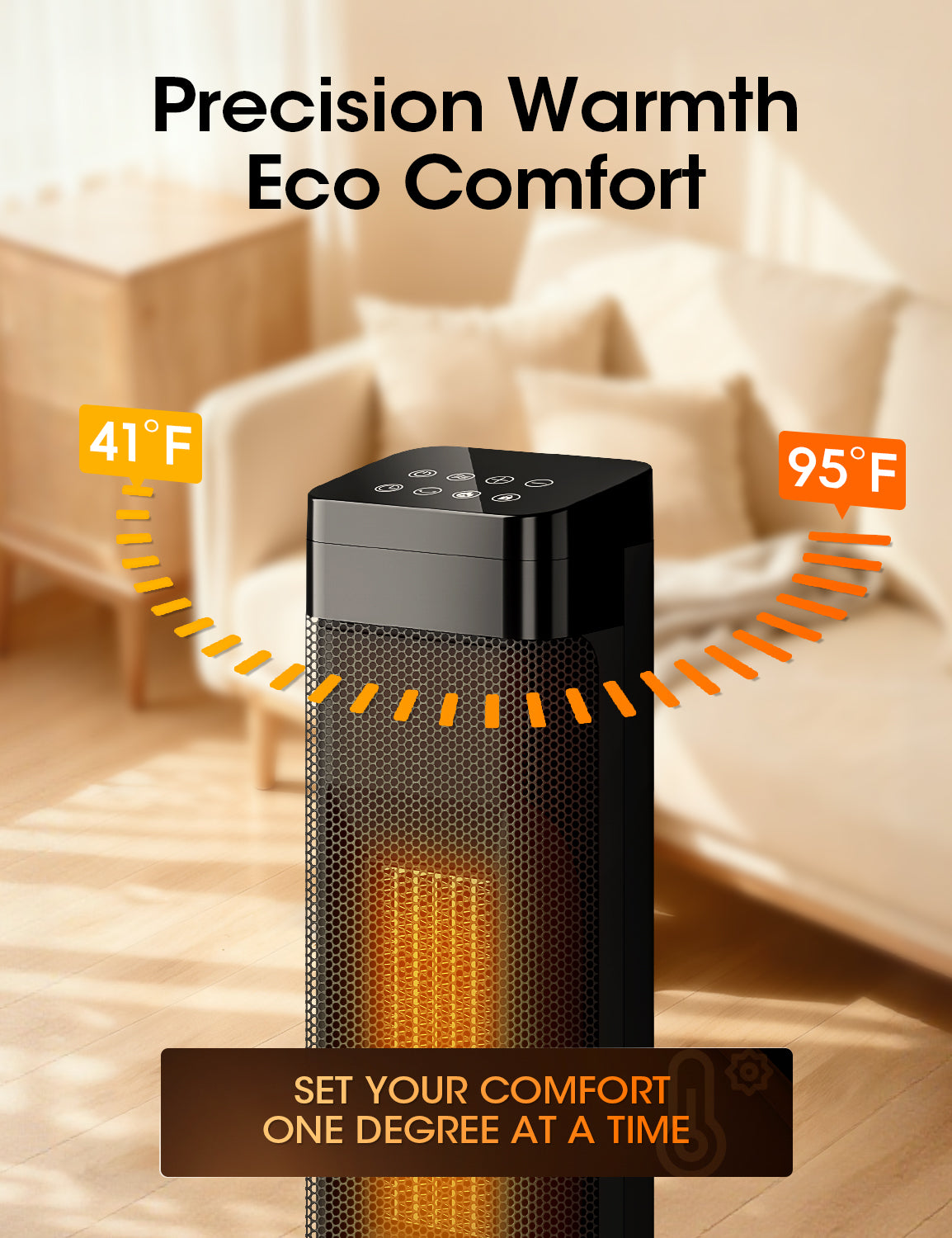 Manastin 24" Electric Heater for Indoor Use, Oscillating Tower Space Heater with Remote, Fireplace Effect, Timer, Child Lock & Safety Protection, Quiet Portable Heater for Office, Under Desk, Bedroom