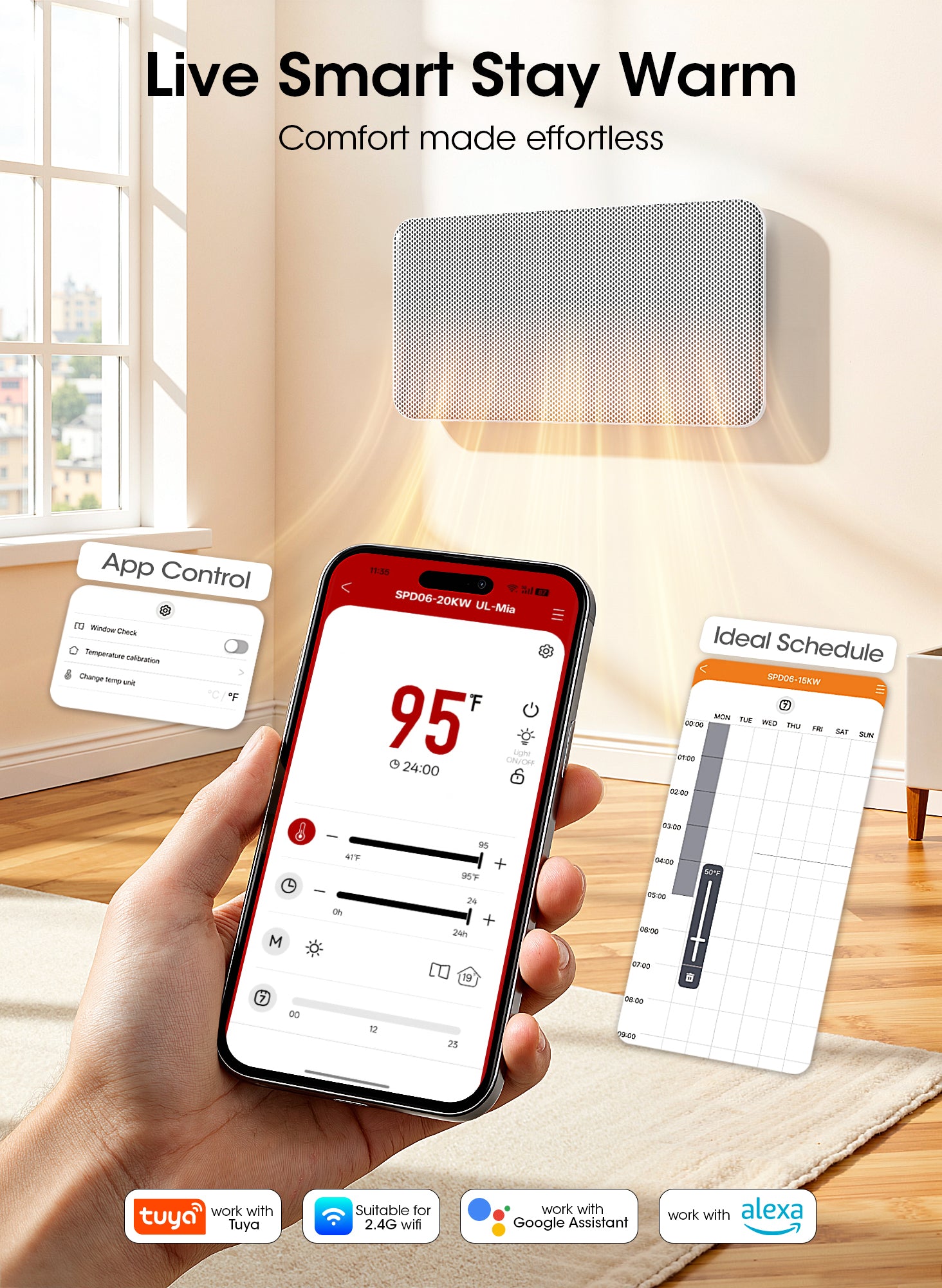 Convection Panel Space Heater Indoor Use, Large Room Electric Heater with Wifi App Control, Smart Mica Infrared Heater with Programmable Thermostat, Wall Mount or Standing, Quiet & Eco, 1500W, 33 Inch