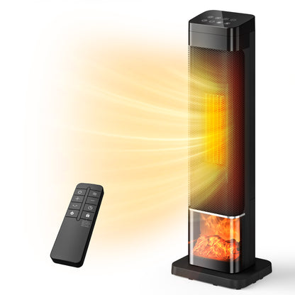 Manastin 24" Electric Heater for Indoor Use, Oscillating Tower Space Heater with Remote, Fireplace Effect, Timer, Child Lock & Safety Protection, Quiet Portable Heater for Office, Under Desk, Bedroom