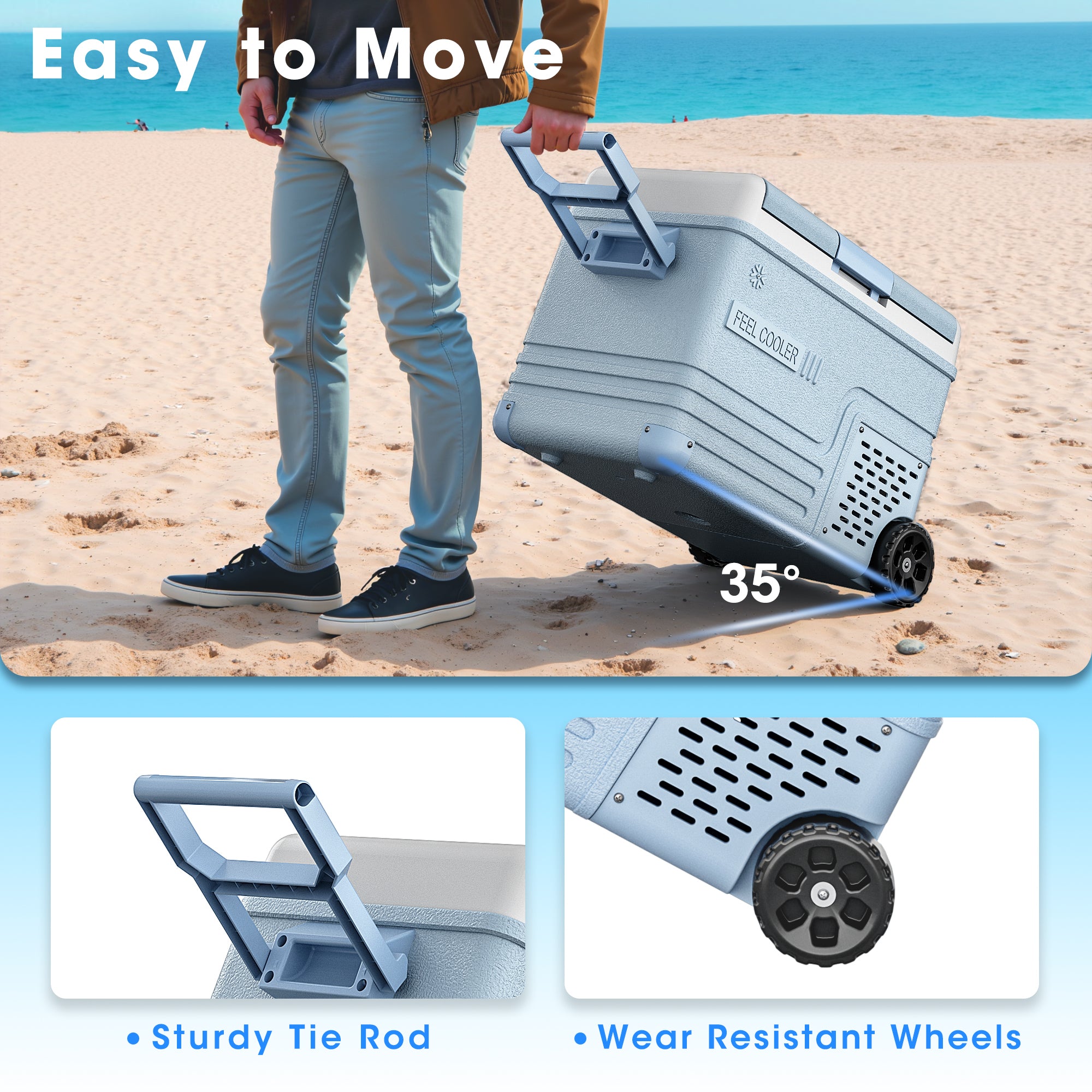 Manastin 12V Car Refrigerator, Portable Freezer (12/24V DC & 110~240V AC), -4℉ to 50℉, 37QT (35L) Truck Fridge with Wheels, Baskets & Shelf for RV, Van, Camping, Travel, and Road Trips(Blue)