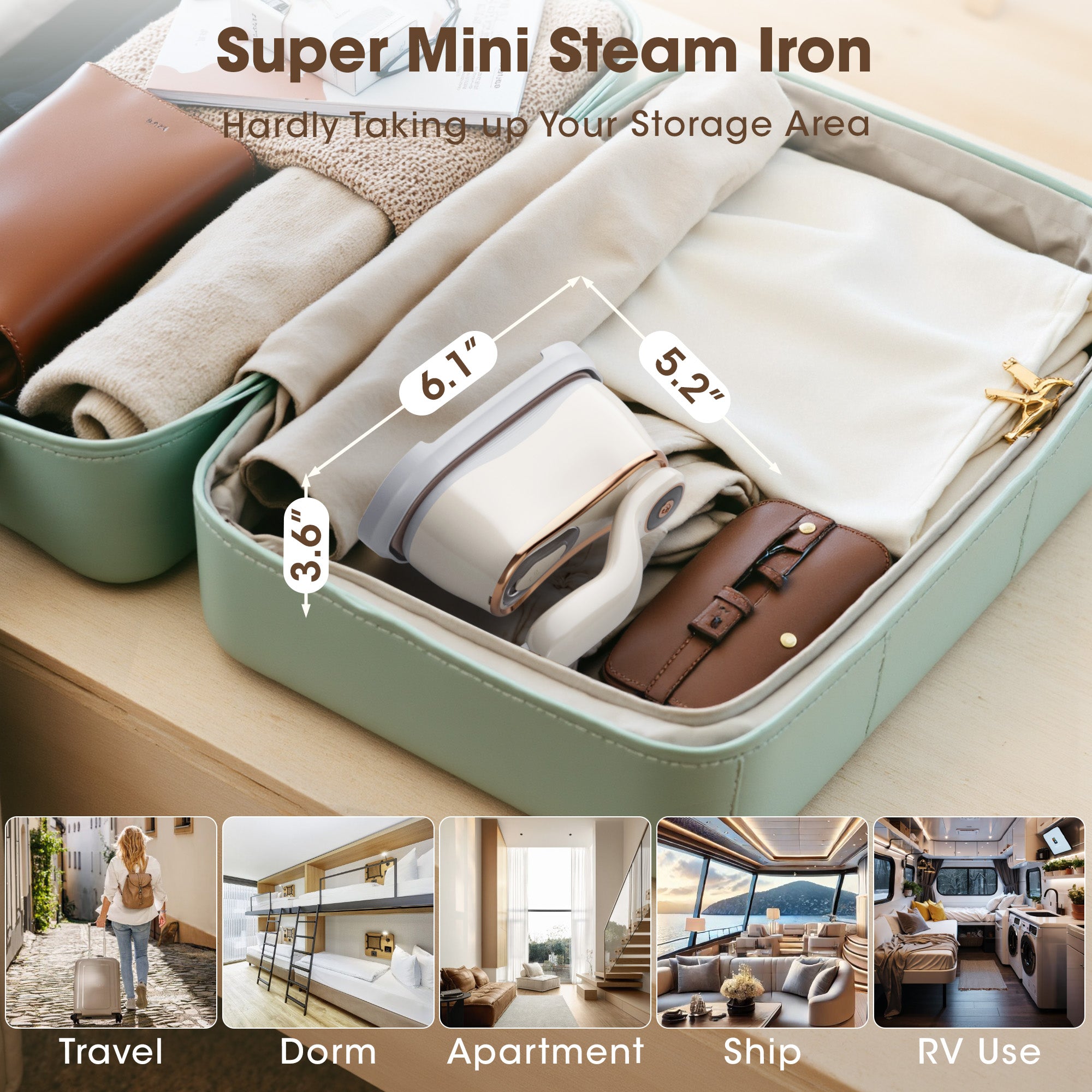 Manastin Mini Steam Iron , 1000W High-Power, 3 Steam Levels, 218ml Tank, Compact & Portable for Travel, Home, RV