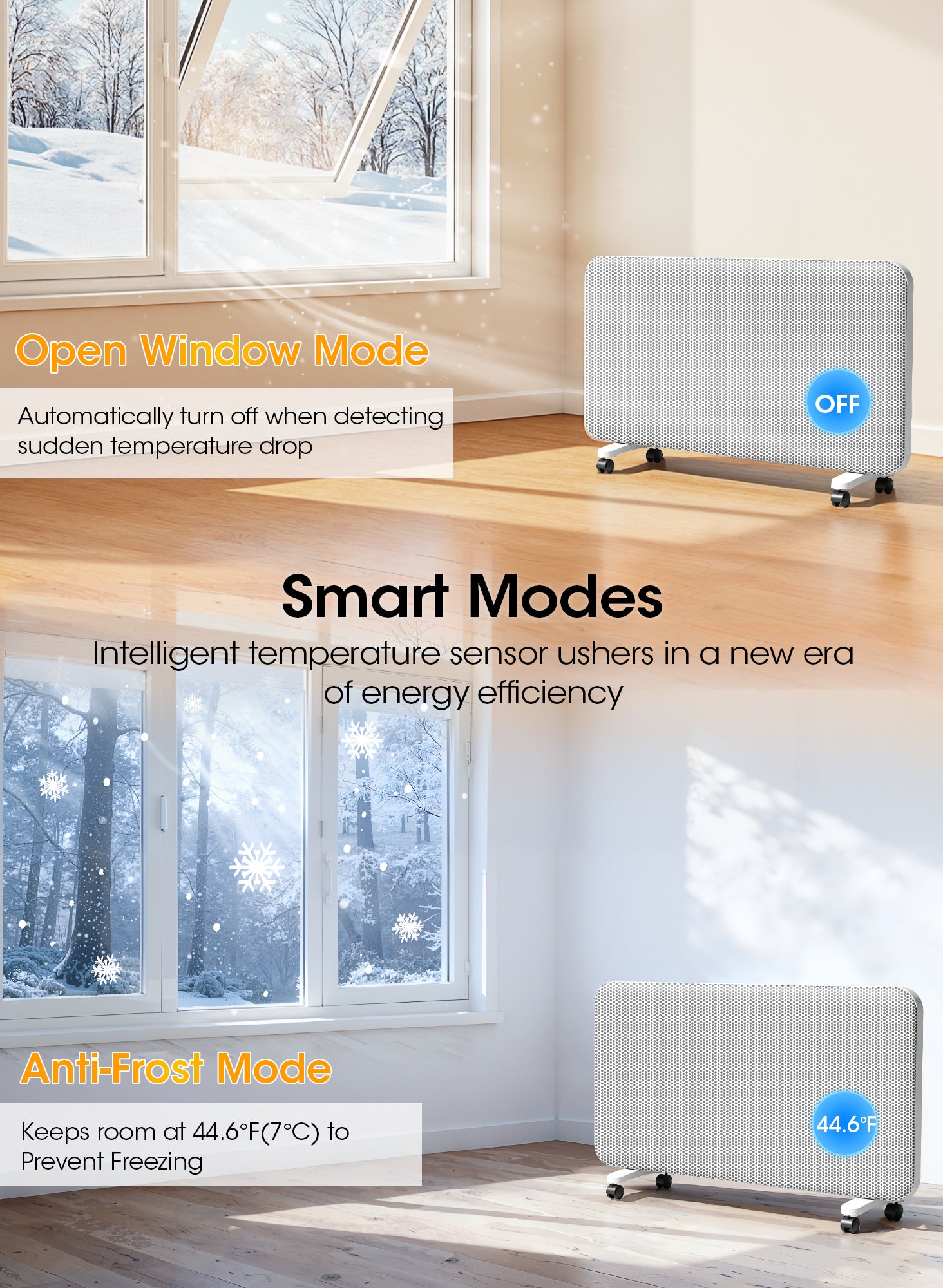 Convection Panel Space Heater Indoor Use, Large Room Electric Heater with Wifi App Control, Smart Mica Infrared Heater with Programmable Thermostat, Wall Mount or Standing, Quiet & Eco, 1500W, 33 Inch