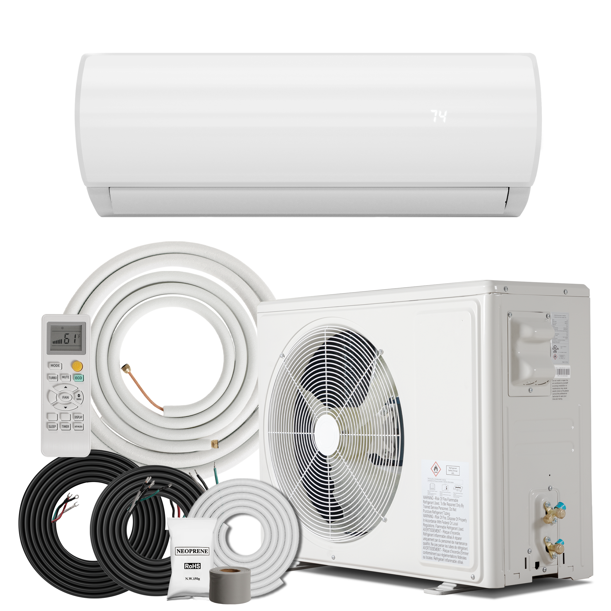 Manastin 12000BTU Mini Split Air Conditioner & Heater with Inverter, 19 SEER2 𝟐𝟑𝟎𝐕 Energy Efficient Inverter AC with Heat Pump, Cools Rooms up to 750 Sq. Ft, Complete Installation Kit