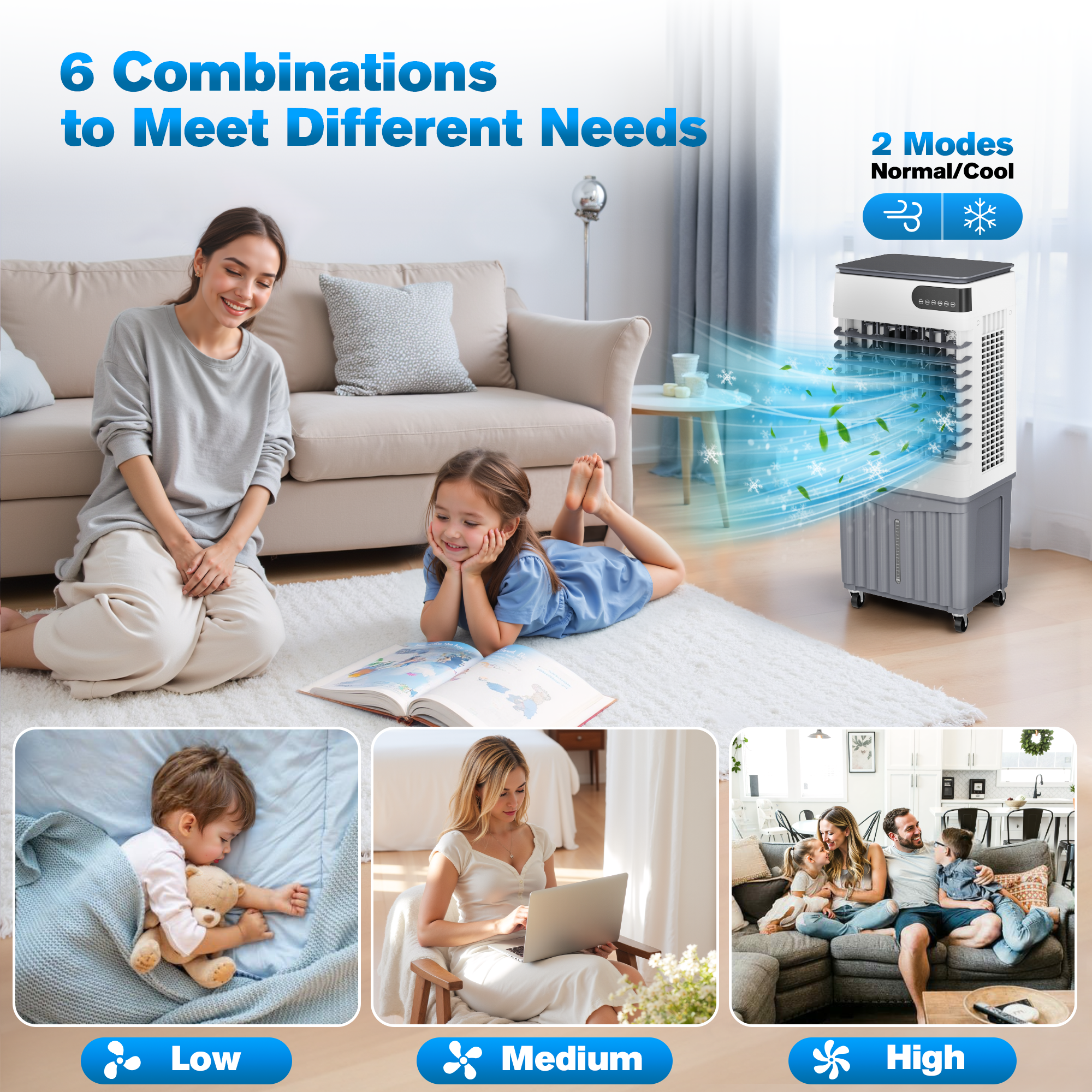 Portable Evaporative Air Cooler, 3400 CFM Swamp Cooler with large 13.5 Gal Water Tank & 4 Oversized Ice Box, 120° Swing, Upgraded Remote, 12H Timer, 4-in-1 Air Cooling Fan for Outdoor Indoor, 42 inch