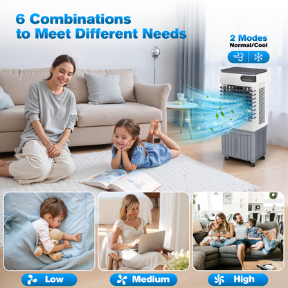 Portable Evaporative Air Cooler, 3400 CFM Swamp Cooler with large 13.5 Gal Water Tank & 4 Oversized Ice Box, 120° Swing, Upgraded Remote, 12H Timer, 4-in-1 Air Cooling Fan for Outdoor Indoor, 42 inch