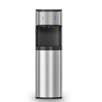 Manastin Bottom-Loading Water Dispenser, 3 Temperatures (Hot, Room and Cold), Child Safety Lock, LED Display with Empty Bottle Alert, Silver