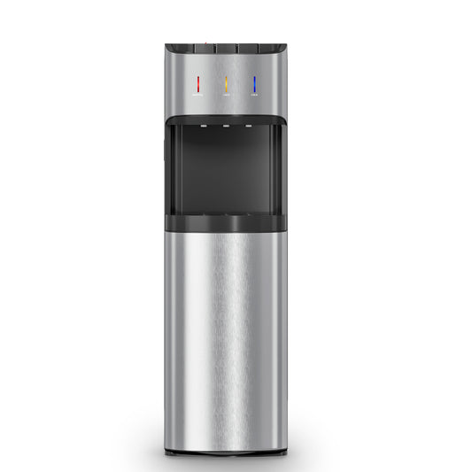 Manastin Bottom-Loading Water Dispenser, 3 Temperatures (Hot, Room and Cold), Child Safety Lock, LED Display with Empty Bottle Alert, Silver