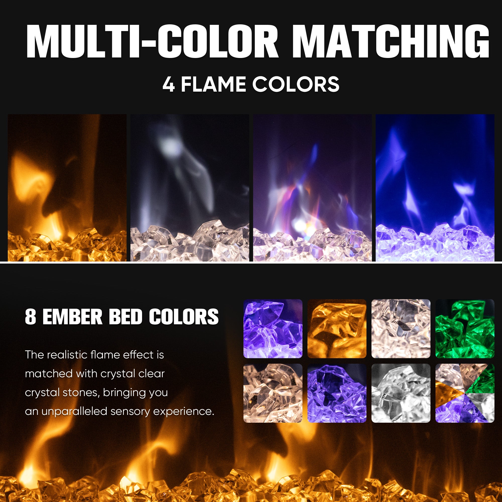 Manastin 50” Electric Fireplace Recessed and Wall Mounted Ultra-Thin Fireplace Heater Silence Linear Fireplace w/Timer, Multicolor Flame & Crystal, 750W/1500W,Touch Screen & Remote Control