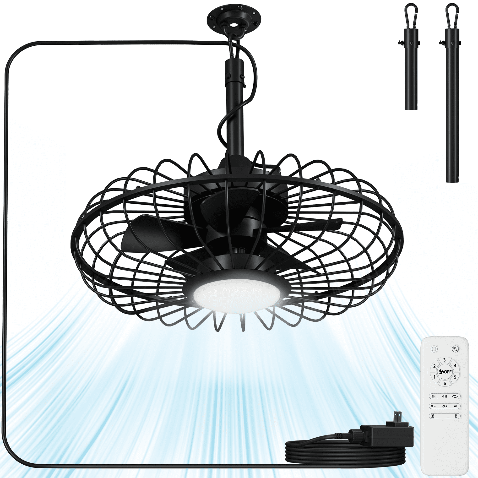 20" Outdoor Ceiling Fan with Lights, 3-Color Infinite Dimming, 6 Speeds + Timer, Waterproof & Energy-Efficient,Remote Control, for Patio, Porch or Gazebo, Black