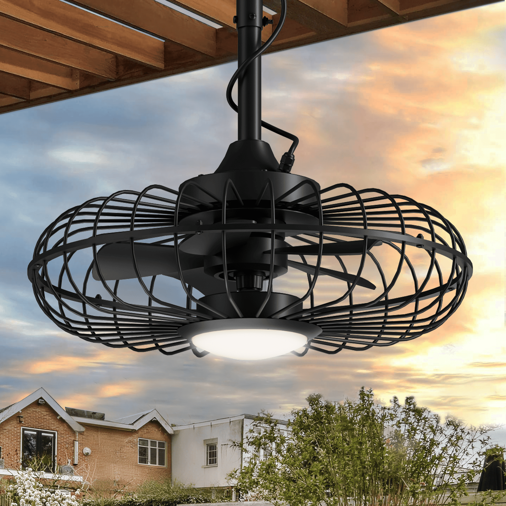 20" Outdoor Ceiling Fan with Light with Remote, 6 Speeds & Timer, 3CCT Dimmable LED, IP65 Waterproof, for Kitchen, Bedroom, Outdoor,Round