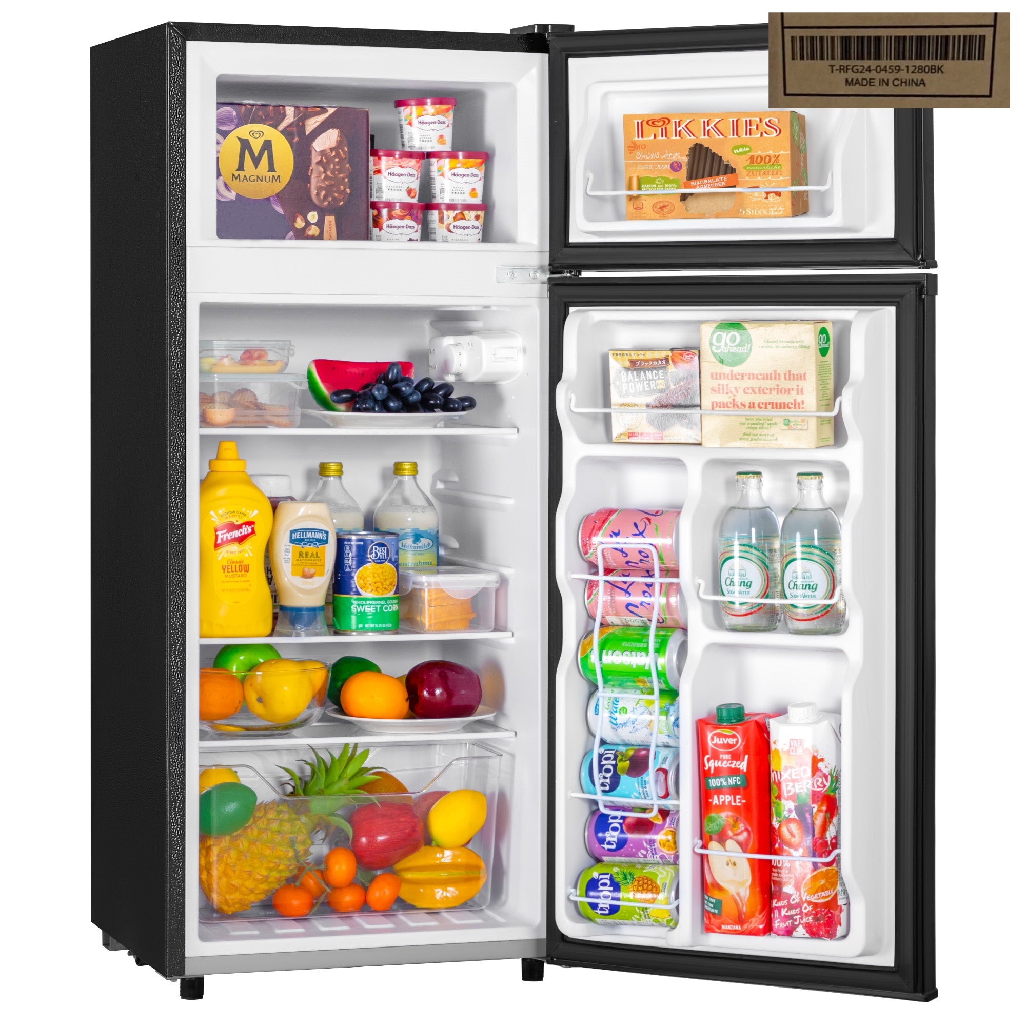 Manastin 4.4 Cu.Ft Mini Fridge with Freezer, Small Refrigerator with 2 Doors for Kitchen, Dorm, Office and Bedroom, Mini Fridge with Adjustable Shelves (Black)