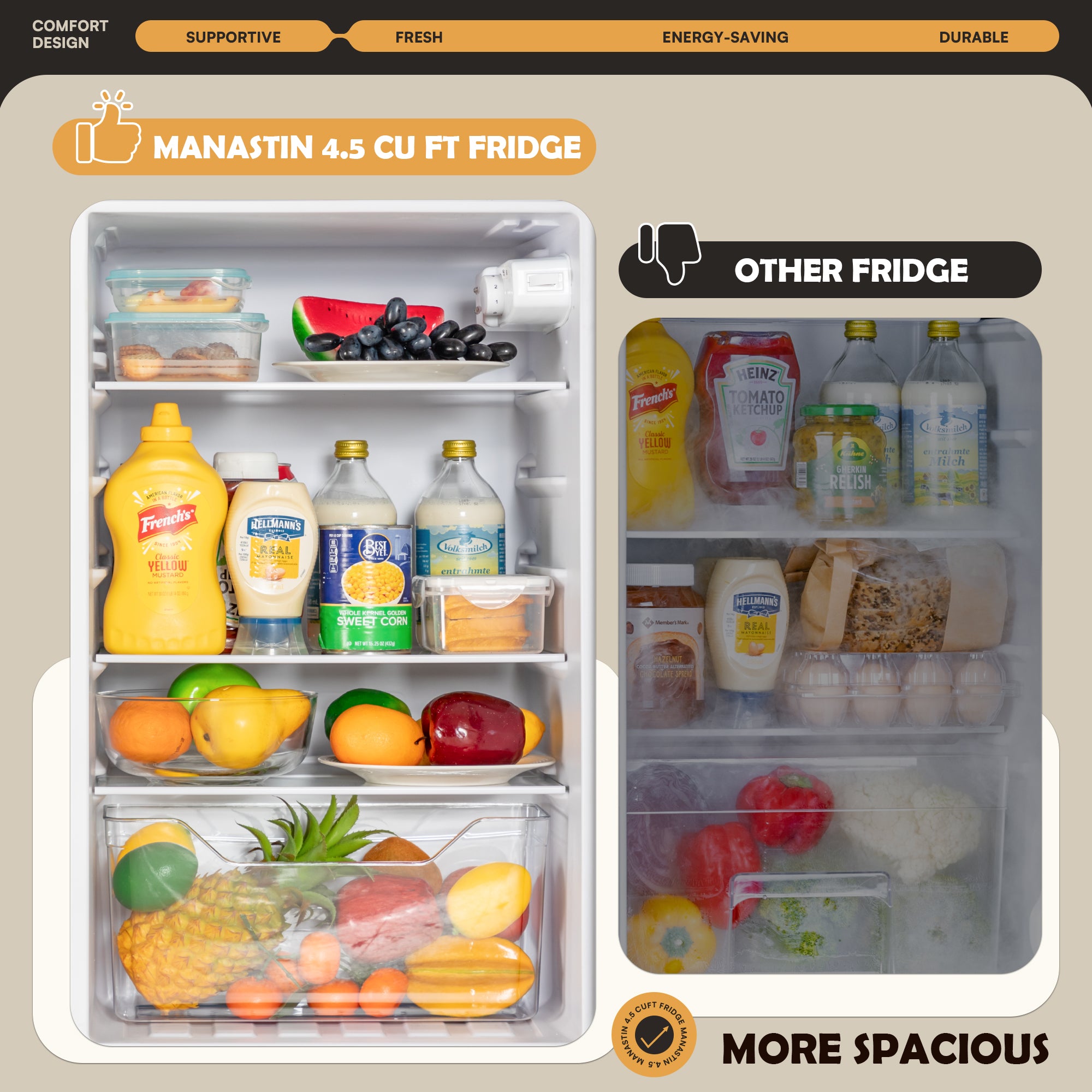 Manastin 4.4 Cu.Ft Mini Fridge with Freezer, Small Refrigerator with 2 Doors for Kitchen, Dorm, Office and Bedroom, Mini Fridge with Adjustable Shelves (Black)