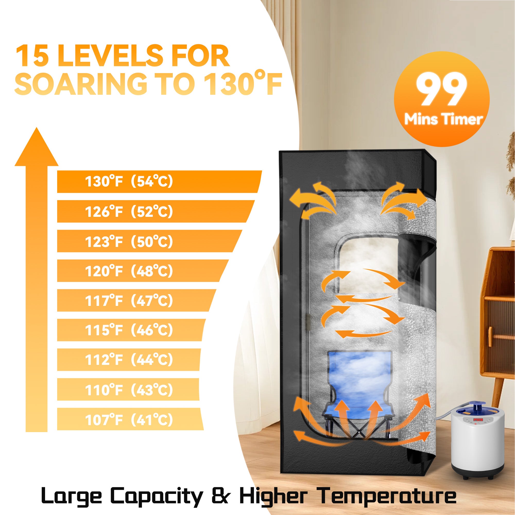 Portable Sauna for Home with 1200w 3L Steamer,Personal Sauna with Remote Control and Folding Chair