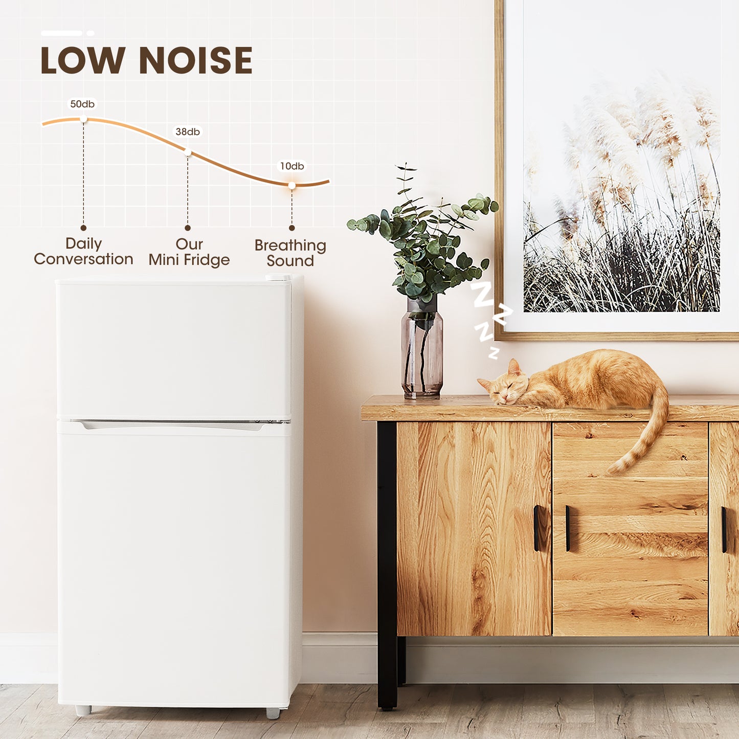 Manastin 3.5 Cu.Ft Mini Fridge with Freezer, Adjustable Thermostat, Low Noise, Removable Glass Shelves, 2 Door Small Refrigerator for Kitchen, Dorm, Office, Bedroom,White