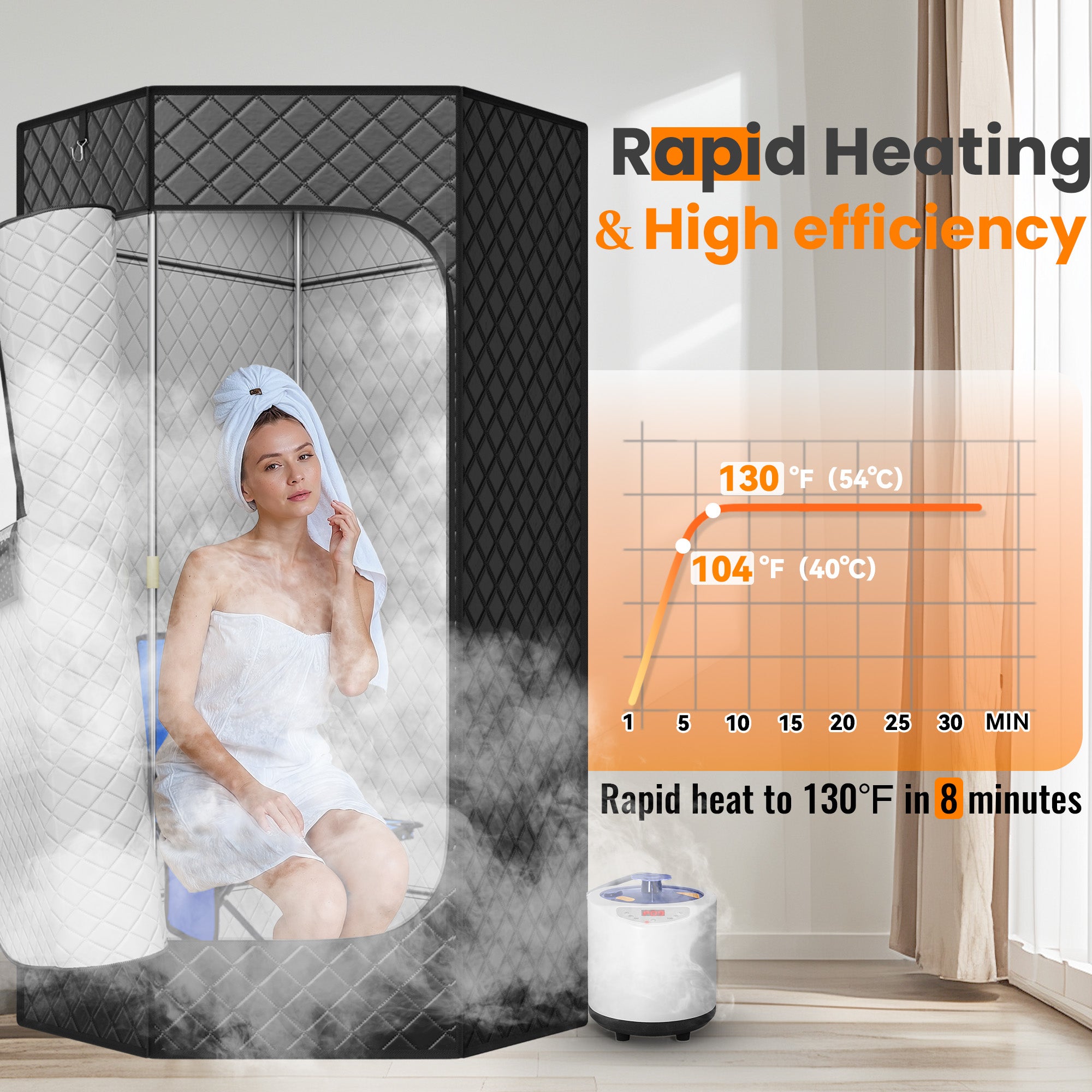 Manastin Portable Steam Sauna Tent, Pentagonal Design with Timer, Remote Control, Folding Chair, Black